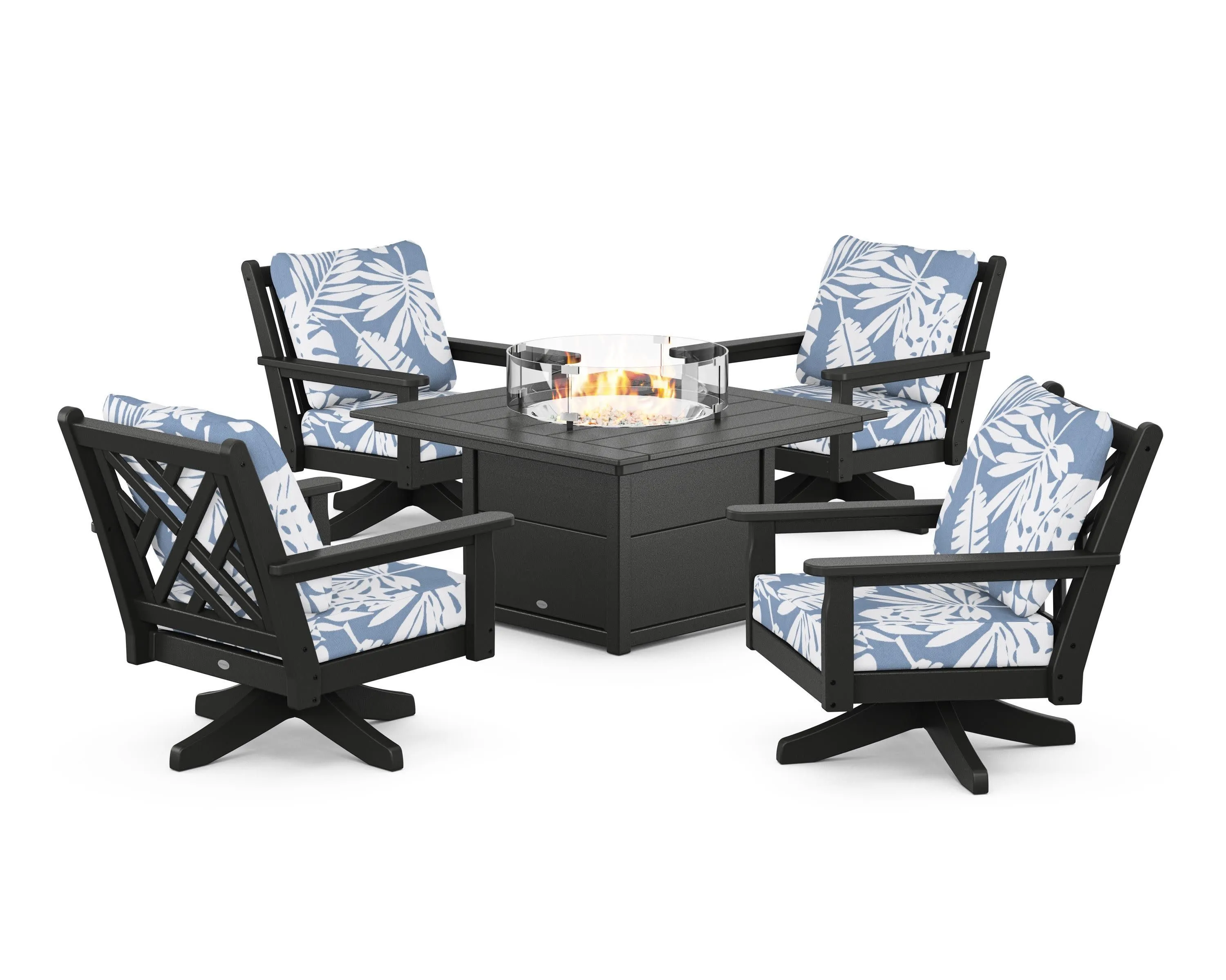 Chippendale 5-Piece Deep Seating Swivel Conversation Set with Fire Pit Table