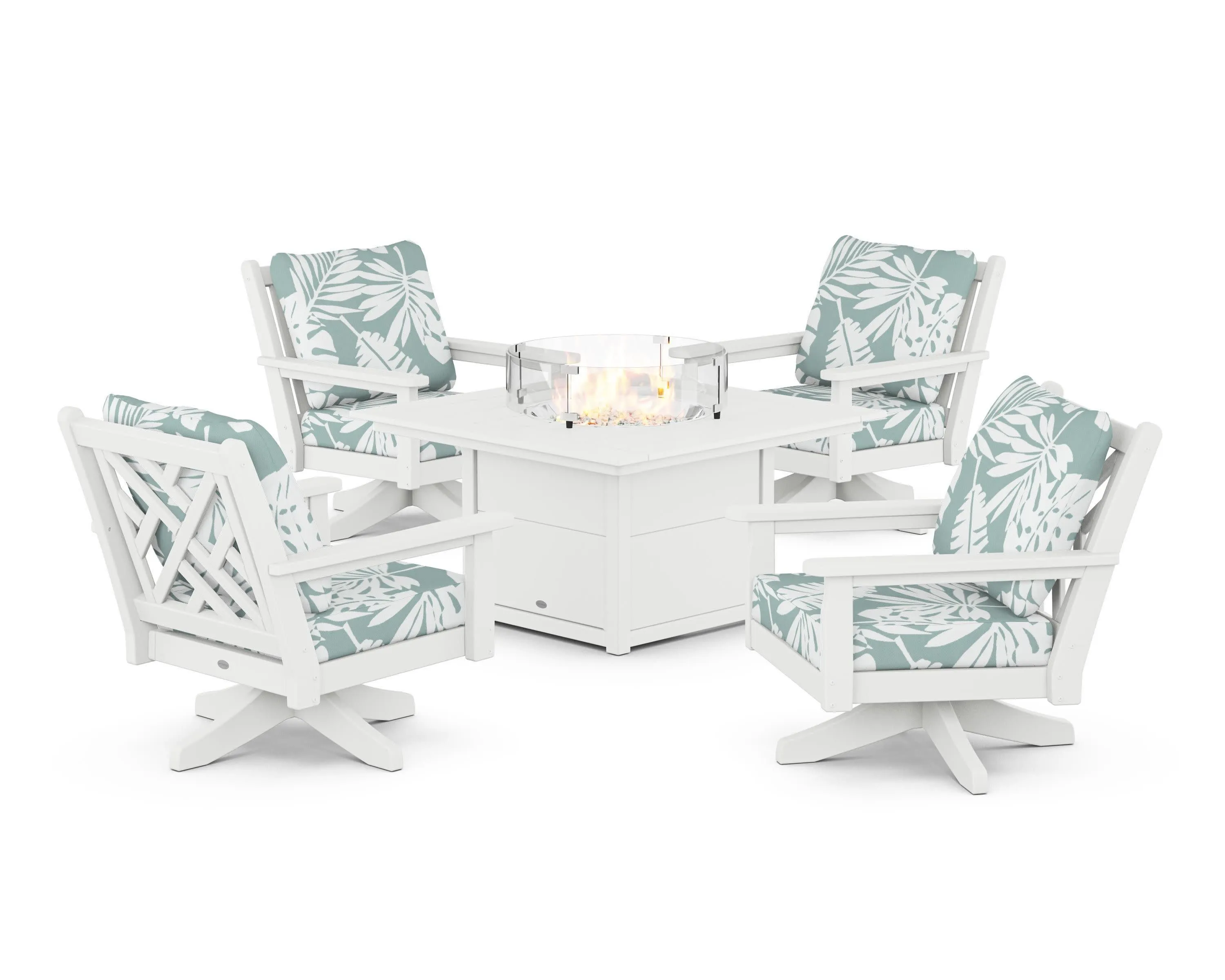 Chippendale 5-Piece Deep Seating Swivel Conversation Set with Fire Pit Table