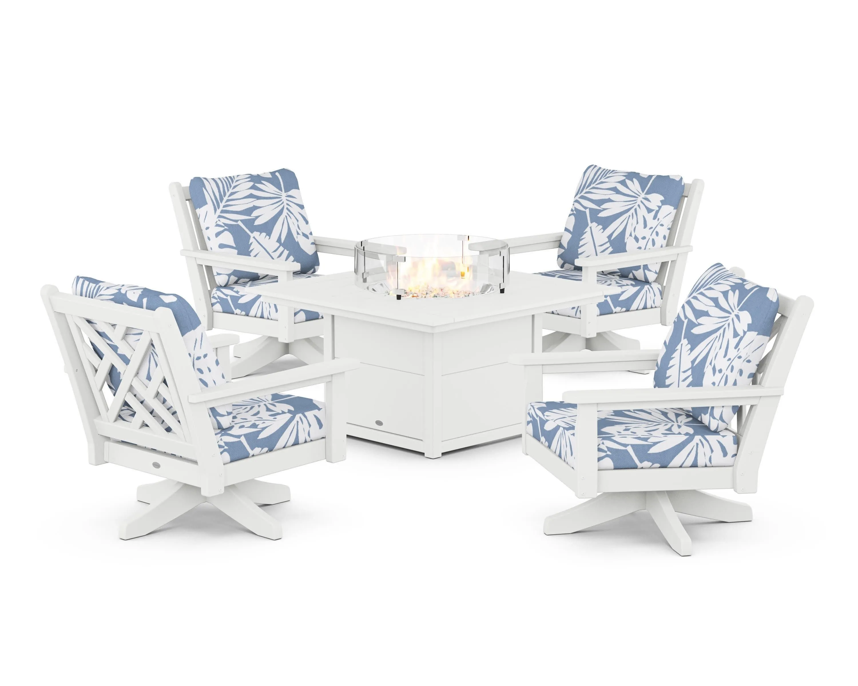 Chippendale 5-Piece Deep Seating Swivel Conversation Set with Fire Pit Table