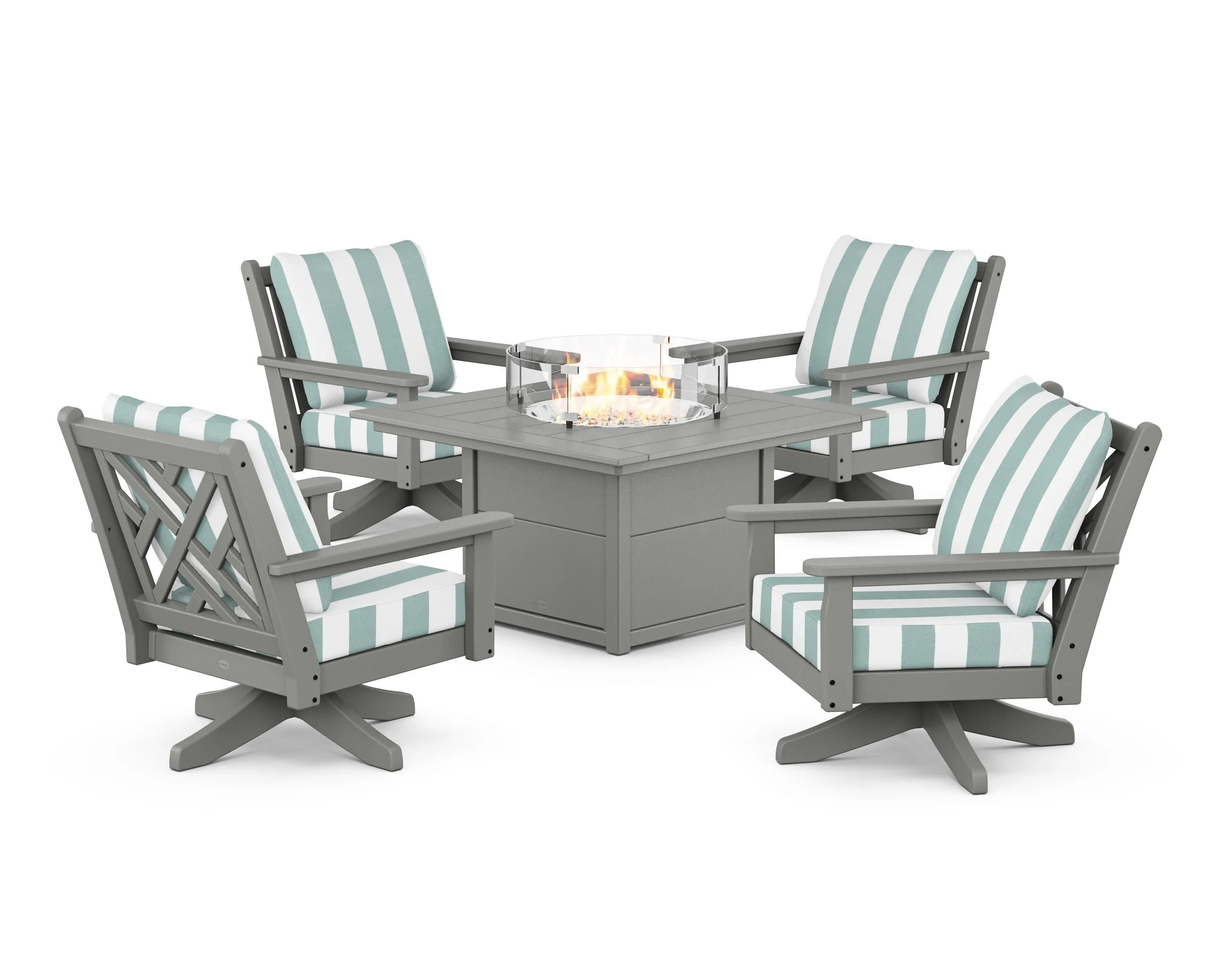 Chippendale 5-Piece Deep Seating Swivel Conversation Set with Fire Pit Table