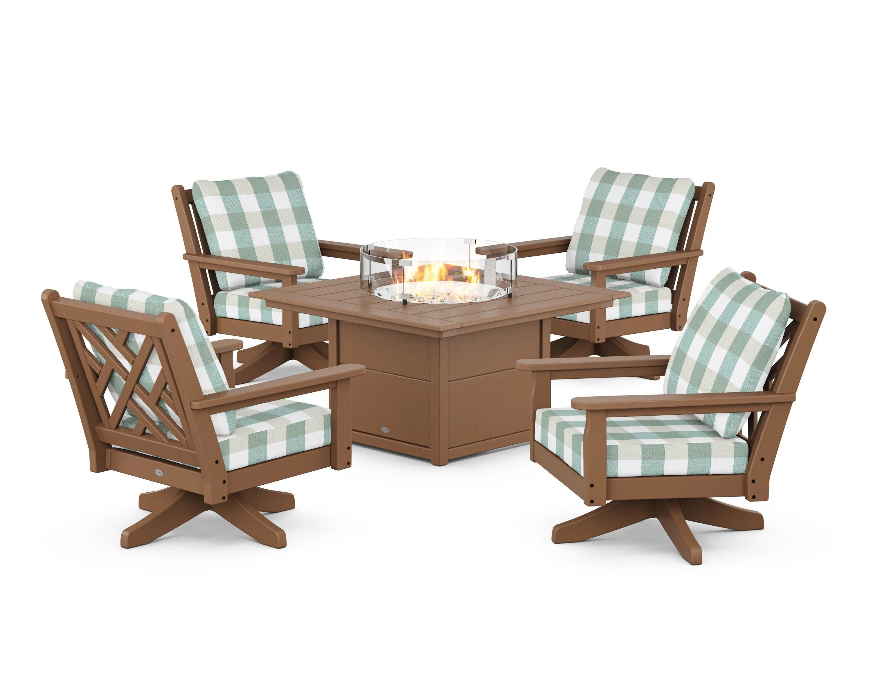 Chippendale 5-Piece Deep Seating Swivel Conversation Set with Fire Pit Table