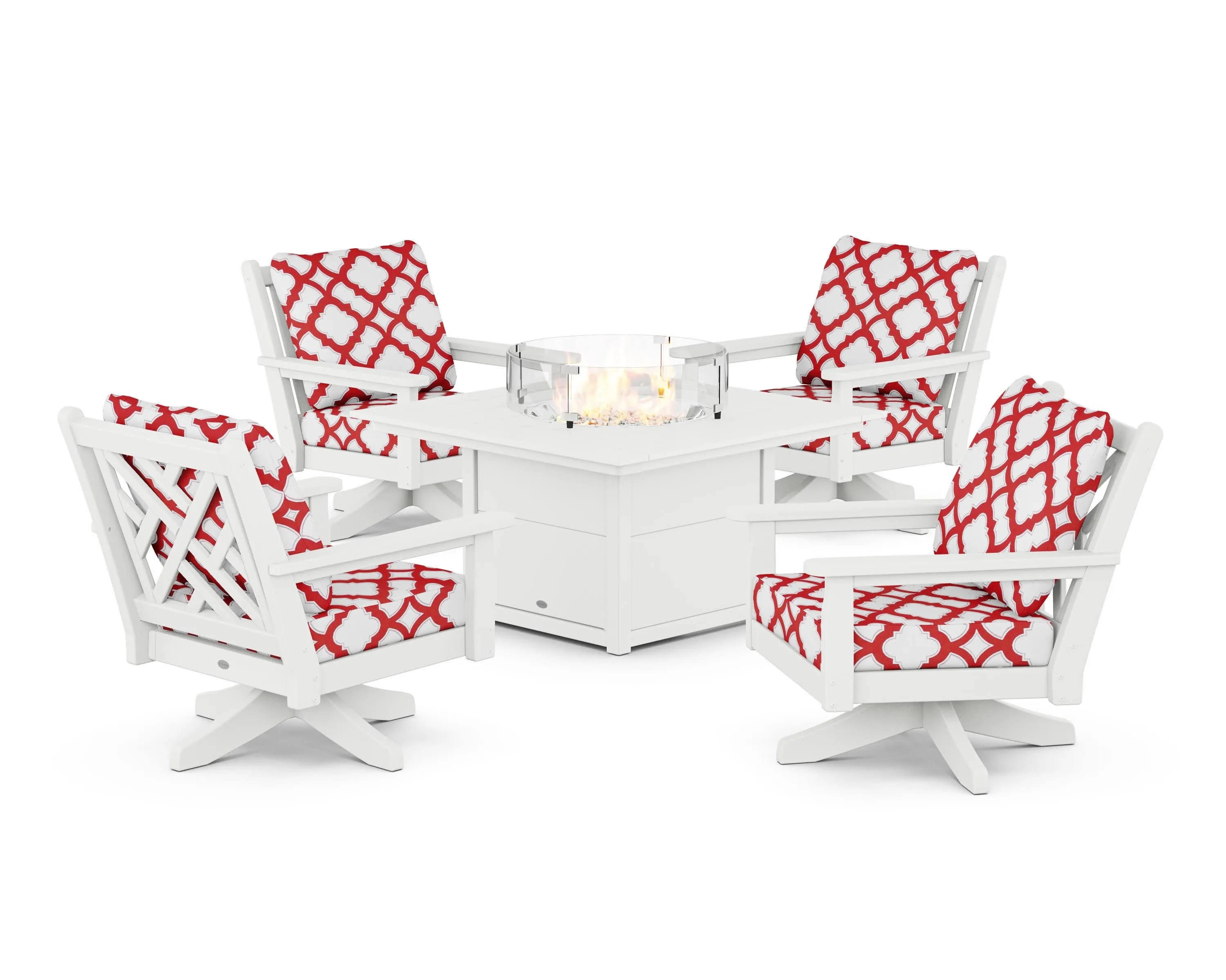 Chippendale 5-Piece Deep Seating Swivel Conversation Set with Fire Pit Table