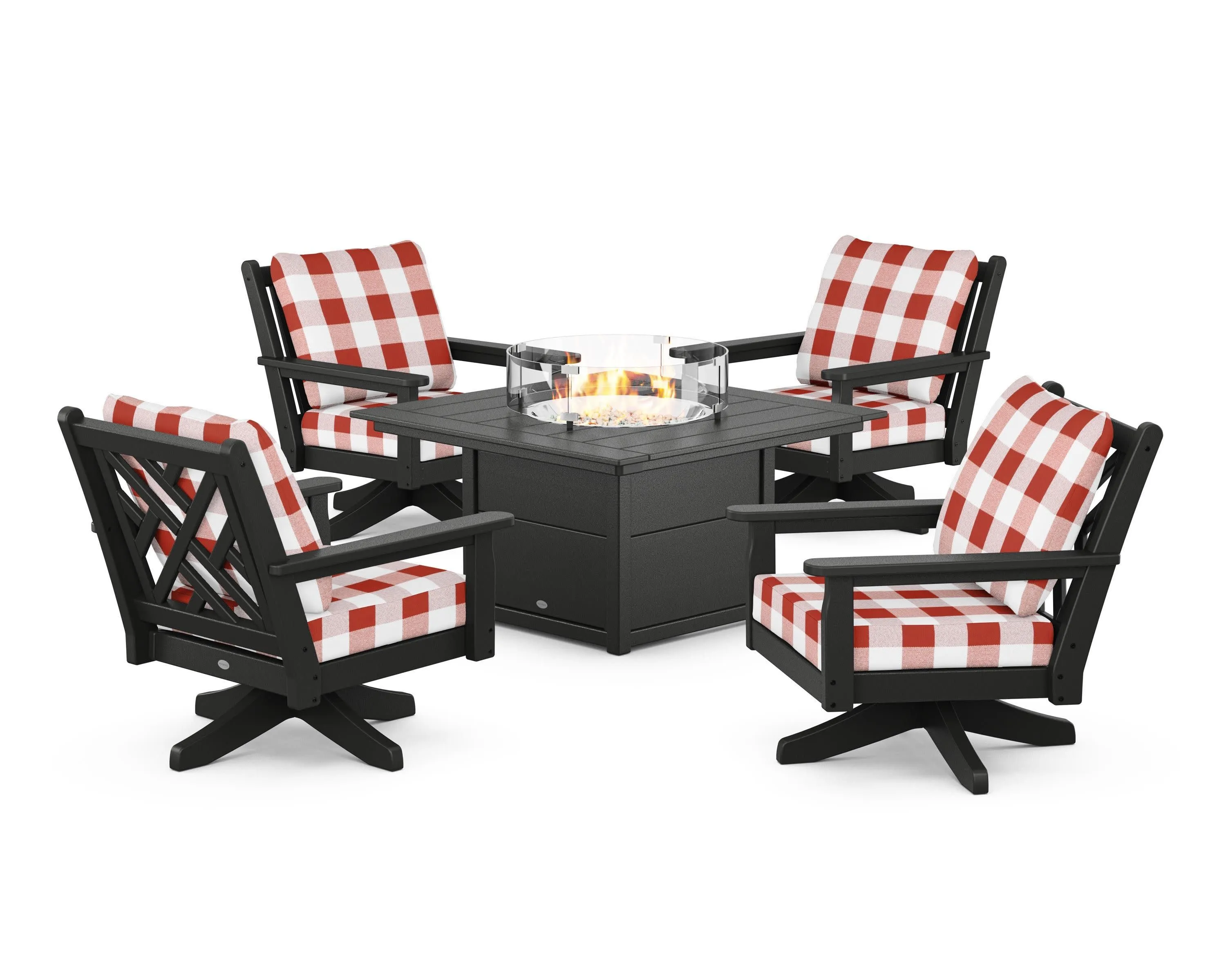 Chippendale 5-Piece Deep Seating Swivel Conversation Set with Fire Pit Table