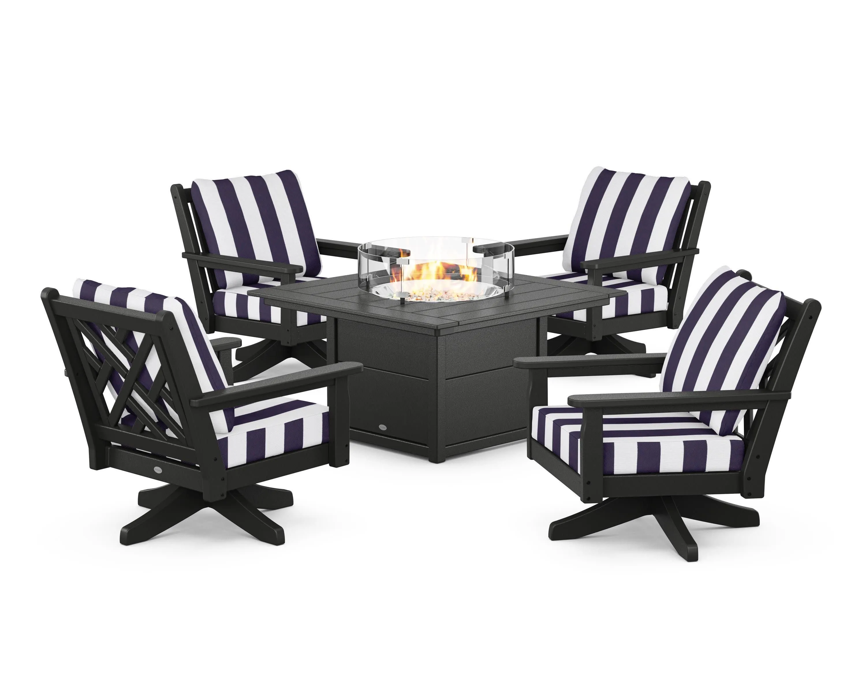 Chippendale 5-Piece Deep Seating Swivel Conversation Set with Fire Pit Table