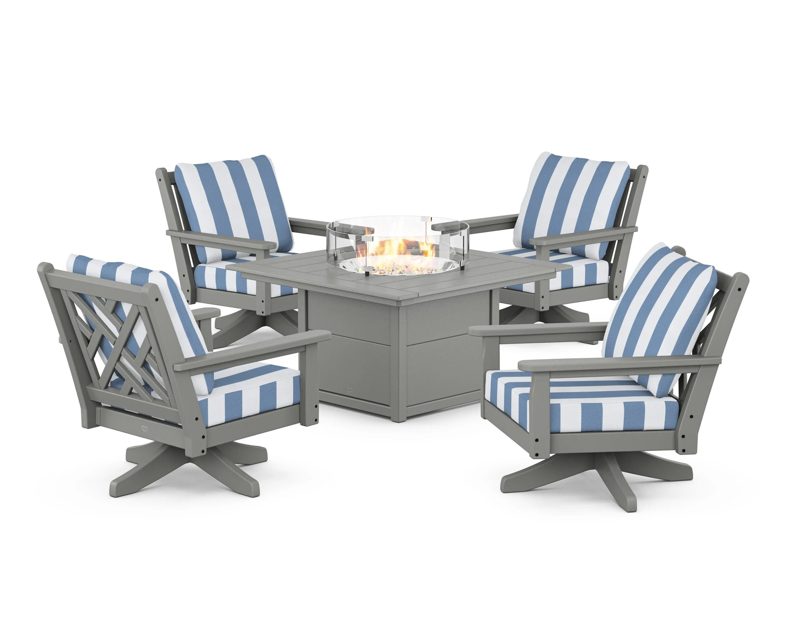 Chippendale 5-Piece Deep Seating Swivel Conversation Set with Fire Pit Table