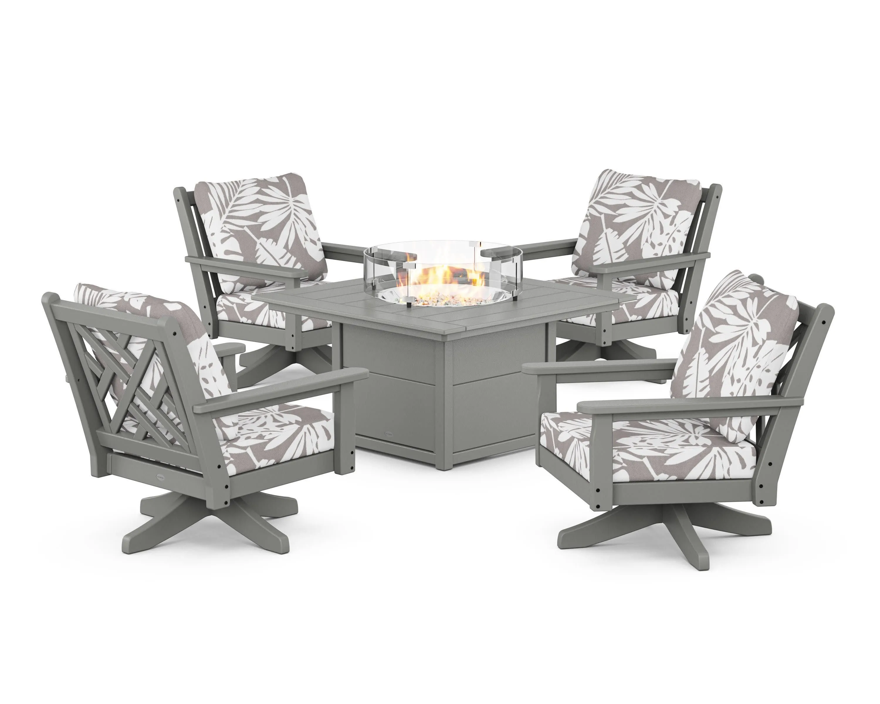 Chippendale 5-Piece Deep Seating Swivel Conversation Set with Fire Pit Table