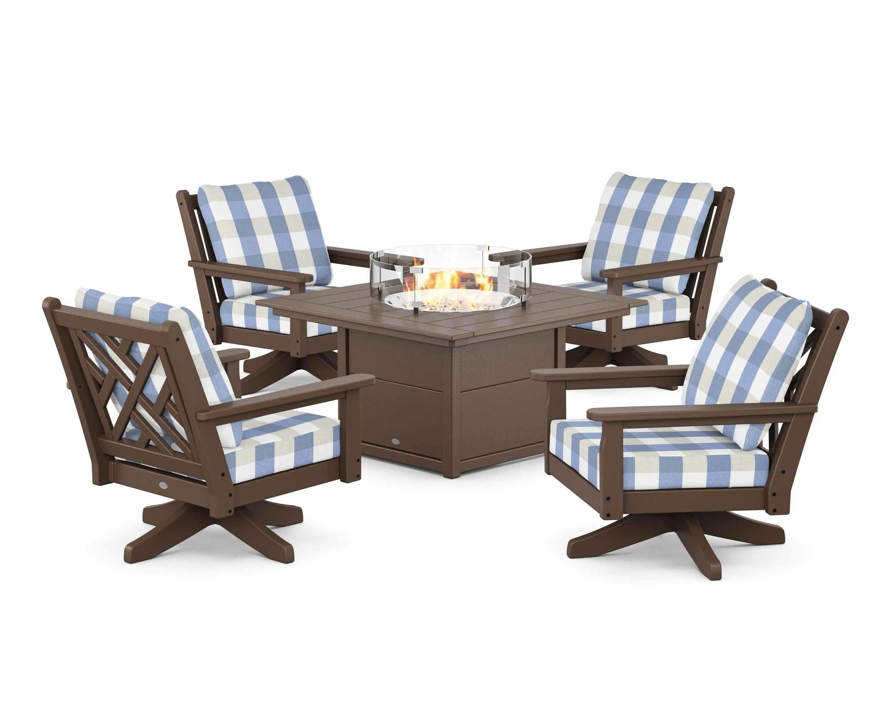 Chippendale 5-Piece Deep Seating Swivel Conversation Set with Fire Pit Table