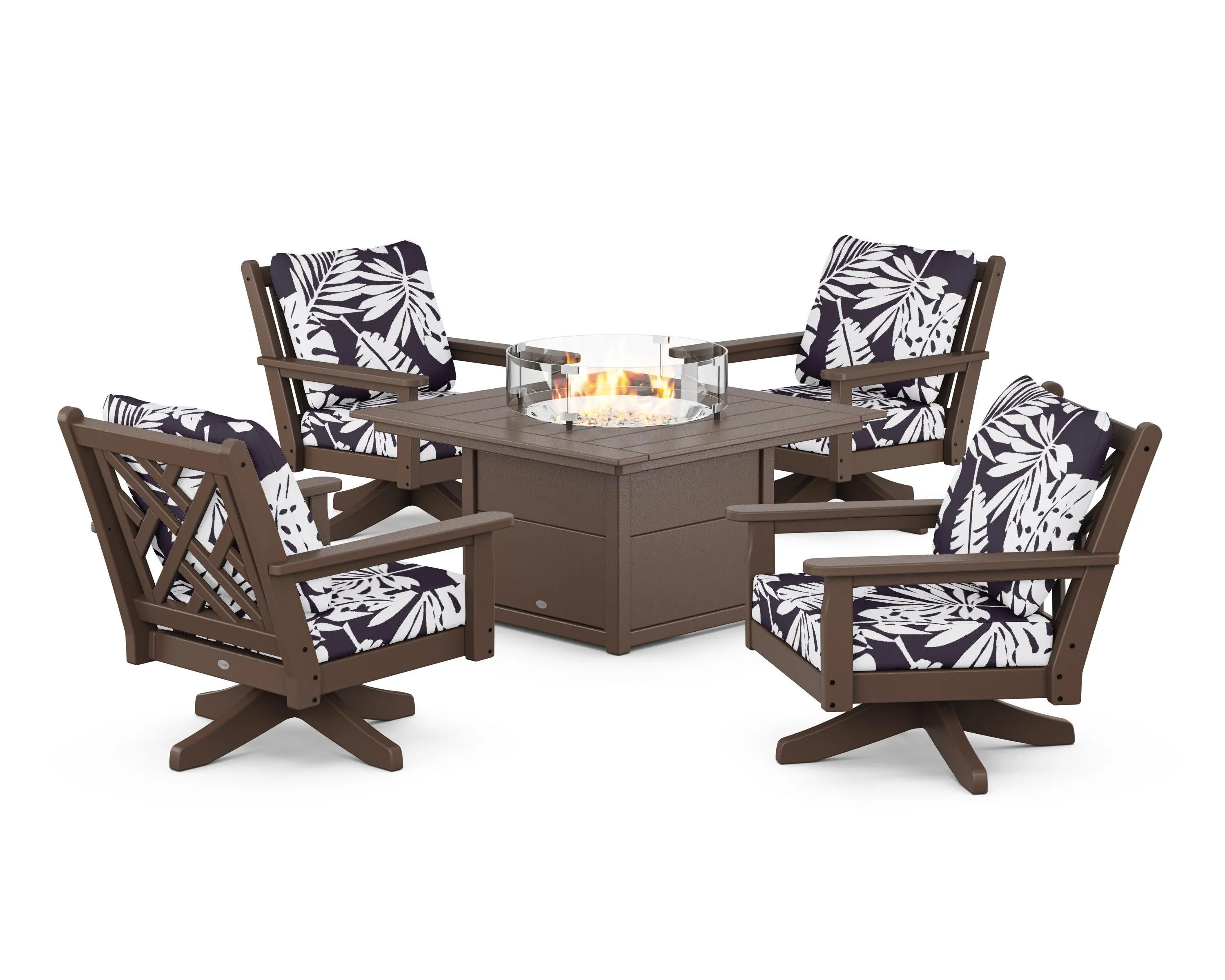 Chippendale 5-Piece Deep Seating Swivel Conversation Set with Fire Pit Table