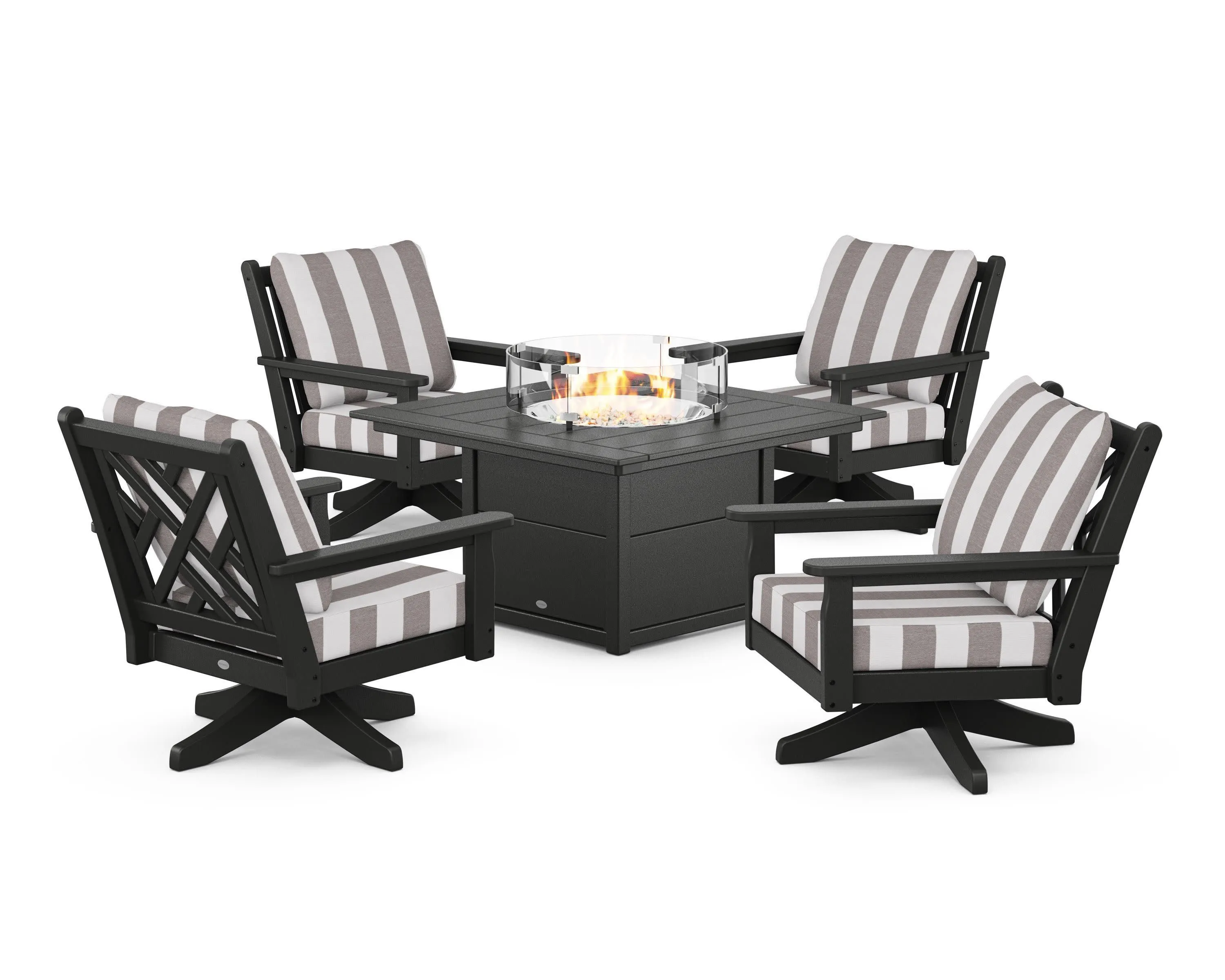 Chippendale 5-Piece Deep Seating Swivel Conversation Set with Fire Pit Table