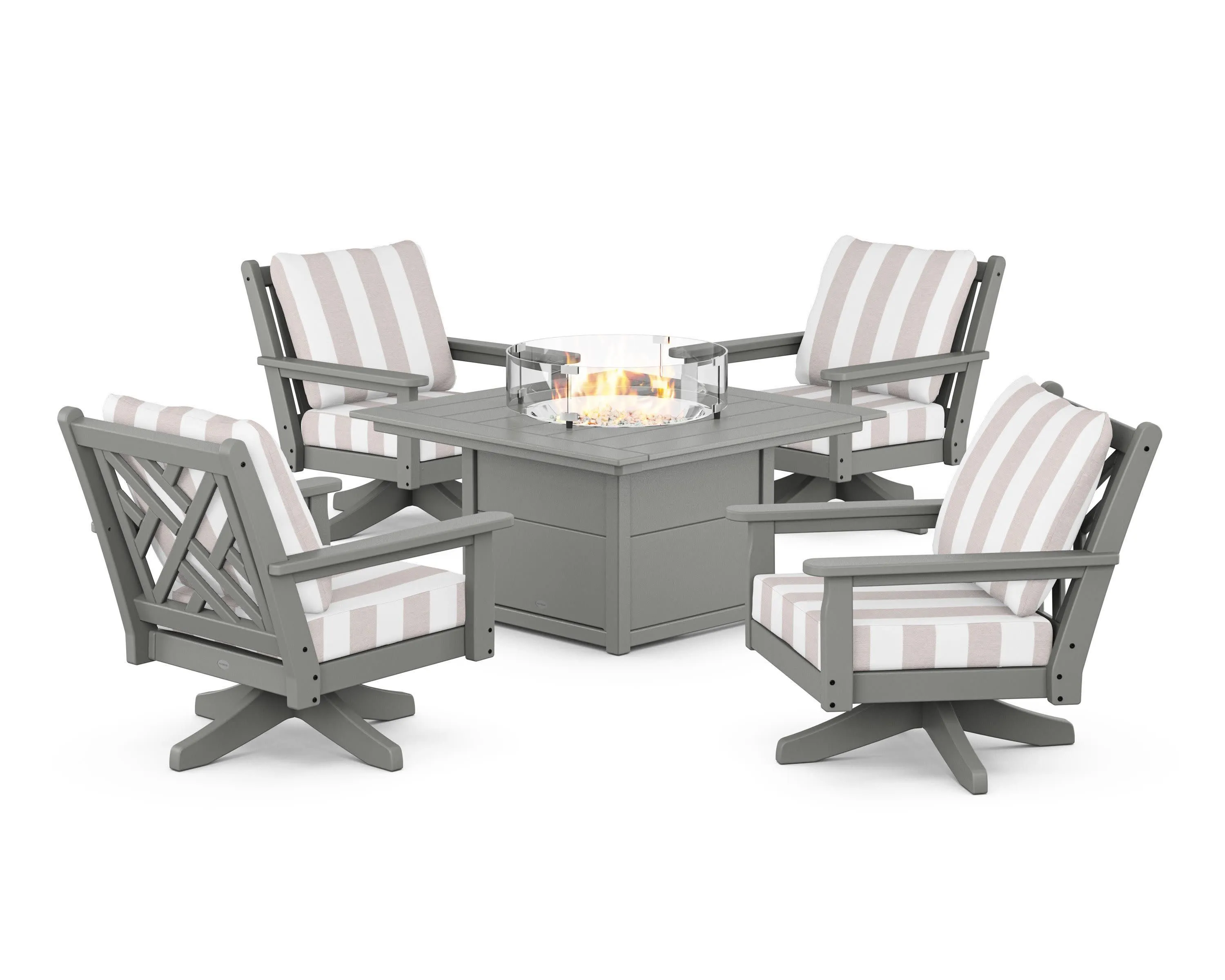 Chippendale 5-Piece Deep Seating Swivel Conversation Set with Fire Pit Table