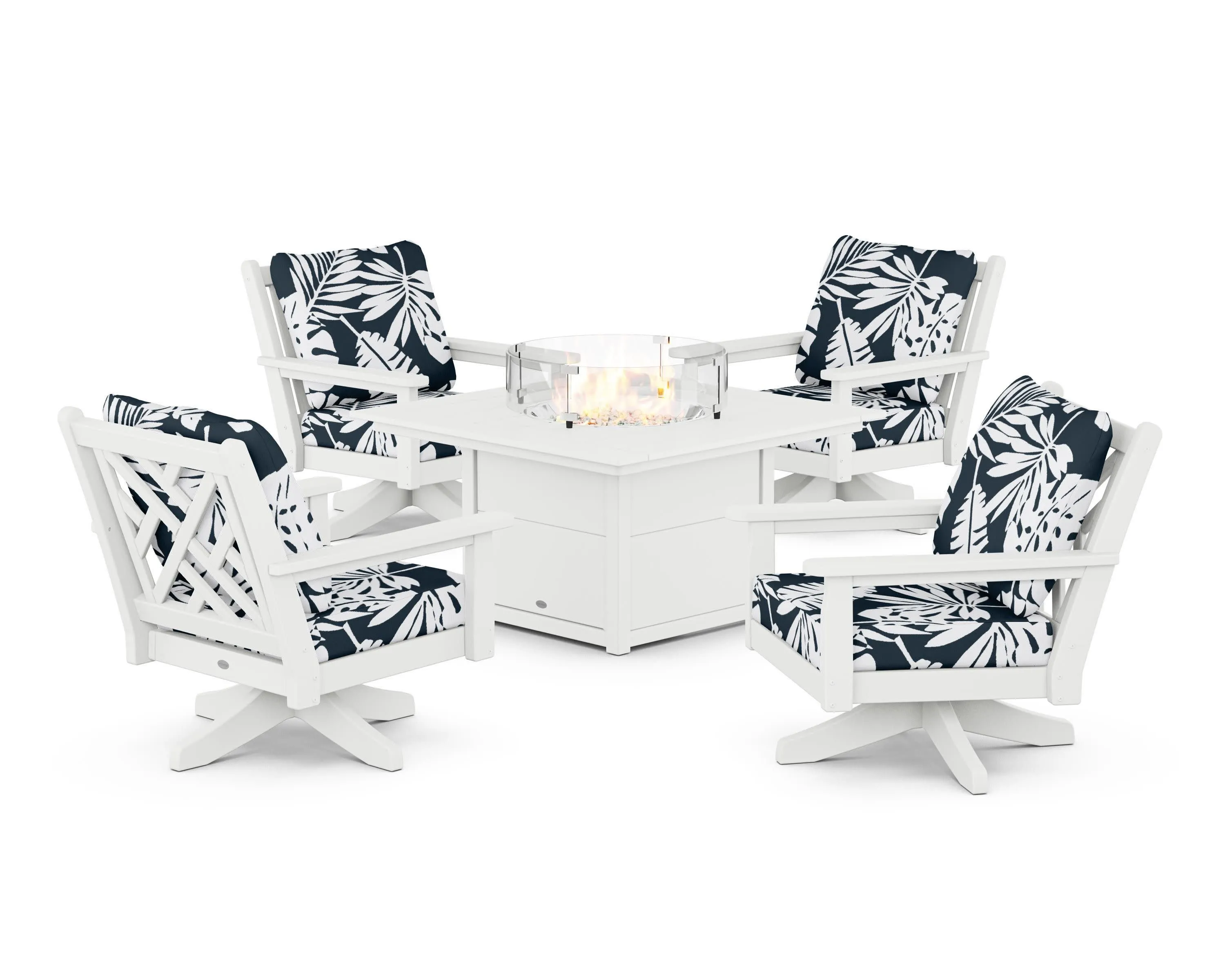 Chippendale 5-Piece Deep Seating Swivel Conversation Set with Fire Pit Table
