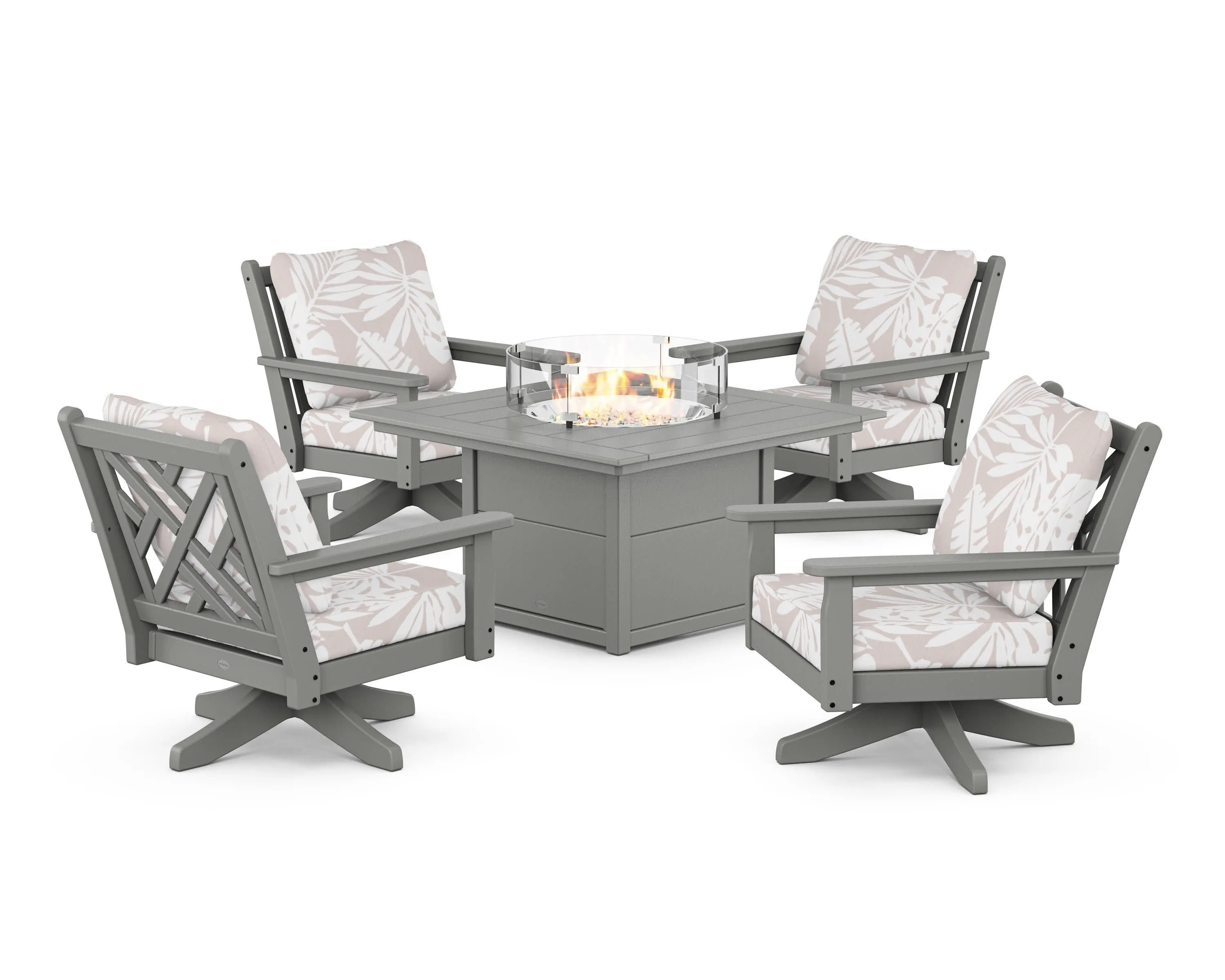 Chippendale 5-Piece Deep Seating Swivel Conversation Set with Fire Pit Table