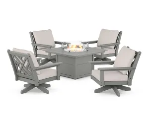 Chippendale 5-Piece Deep Seating Swivel Conversation Set with Fire Pit Tableoutdoor patio dining furniture set