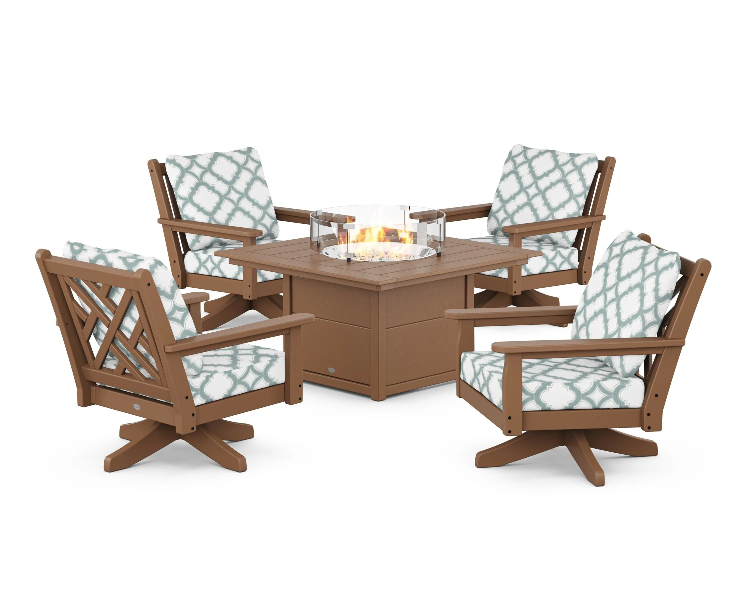 Chippendale 5-Piece Deep Seating Swivel Conversation Set with Fire Pit Table