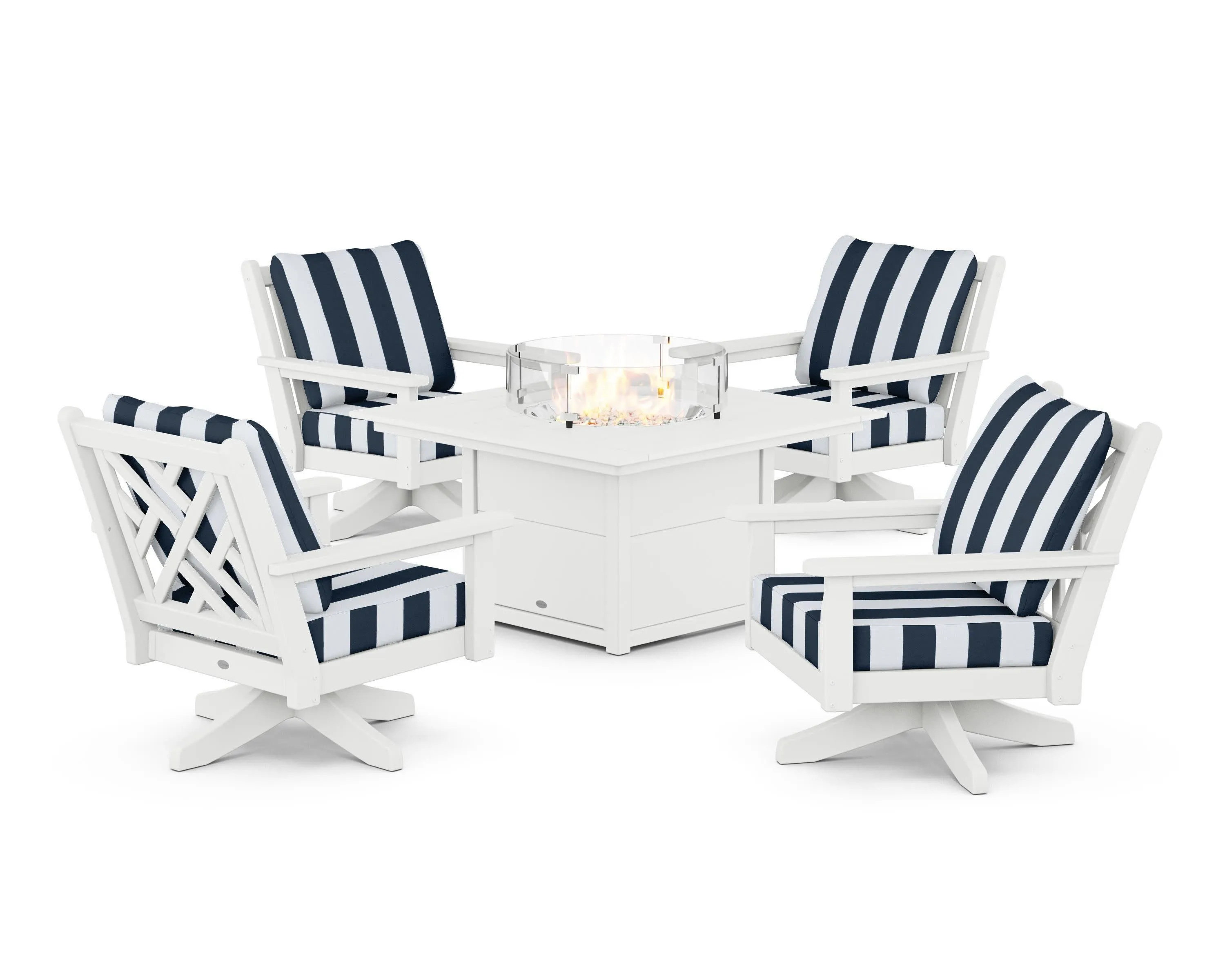 Chippendale 5-Piece Deep Seating Swivel Conversation Set with Fire Pit Table