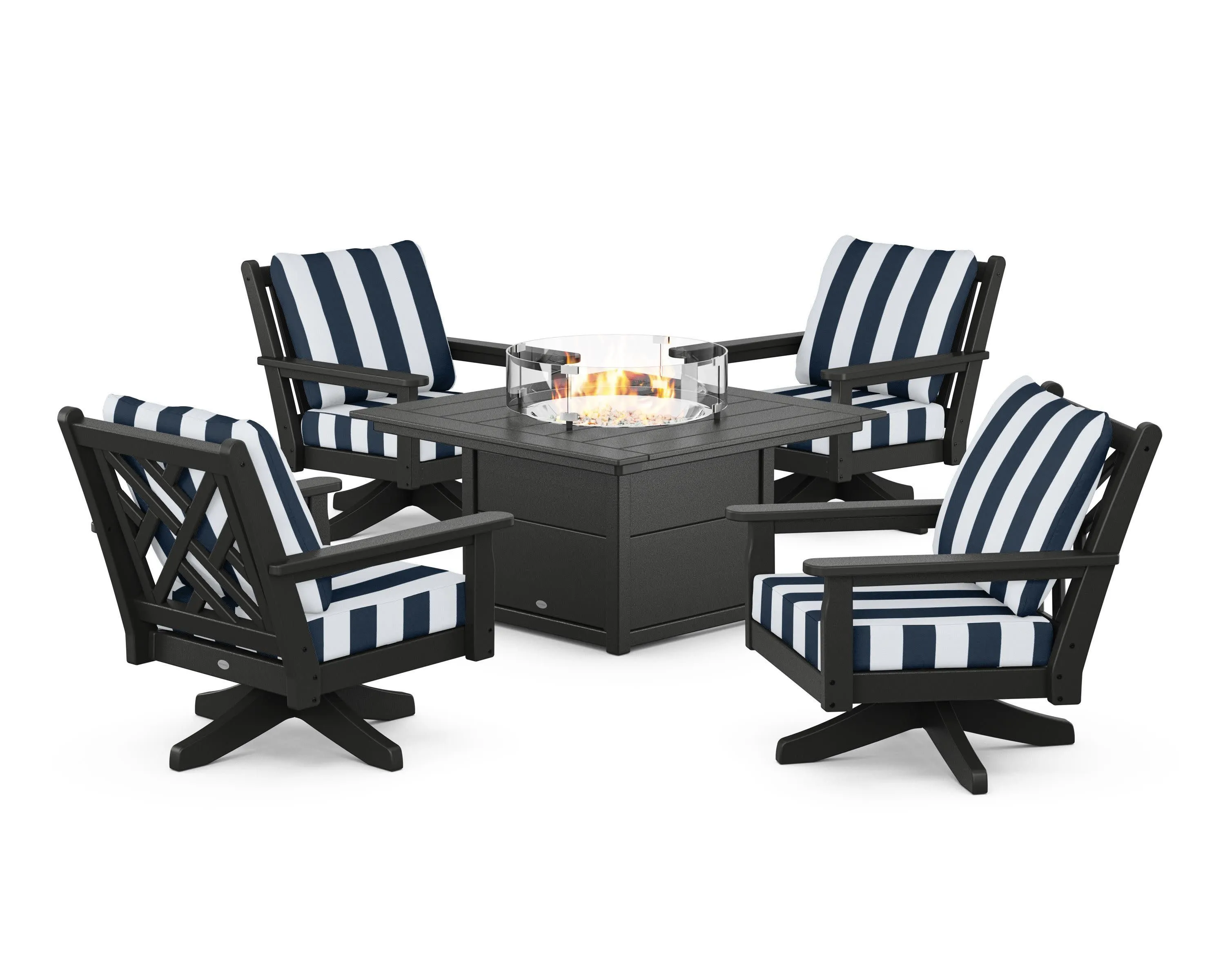 Chippendale 5-Piece Deep Seating Swivel Conversation Set with Fire Pit Table