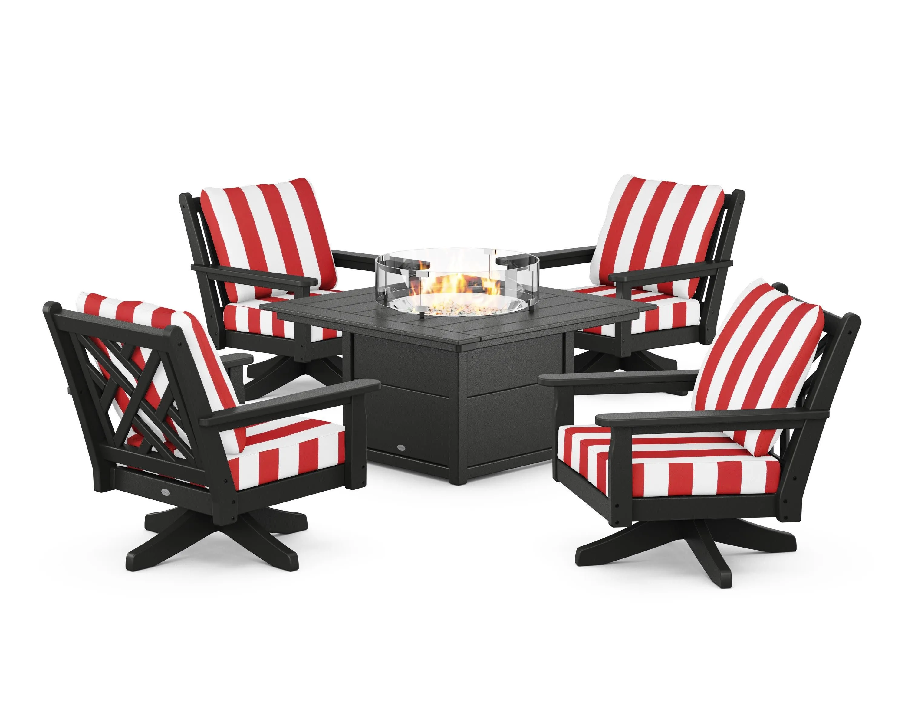 Chippendale 5-Piece Deep Seating Swivel Conversation Set with Fire Pit Table