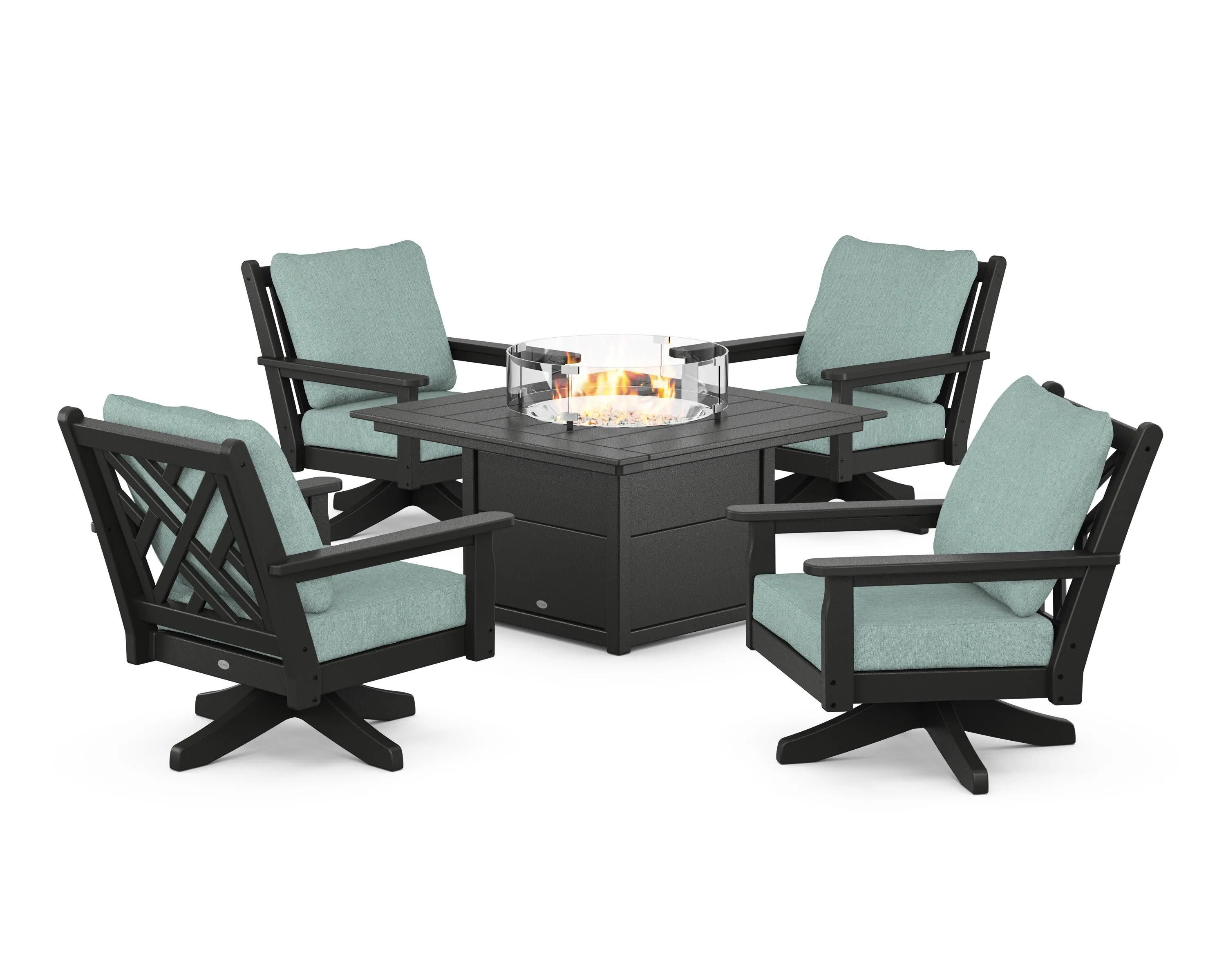 Chippendale 5-Piece Deep Seating Swivel Conversation Set with Fire Pit Table