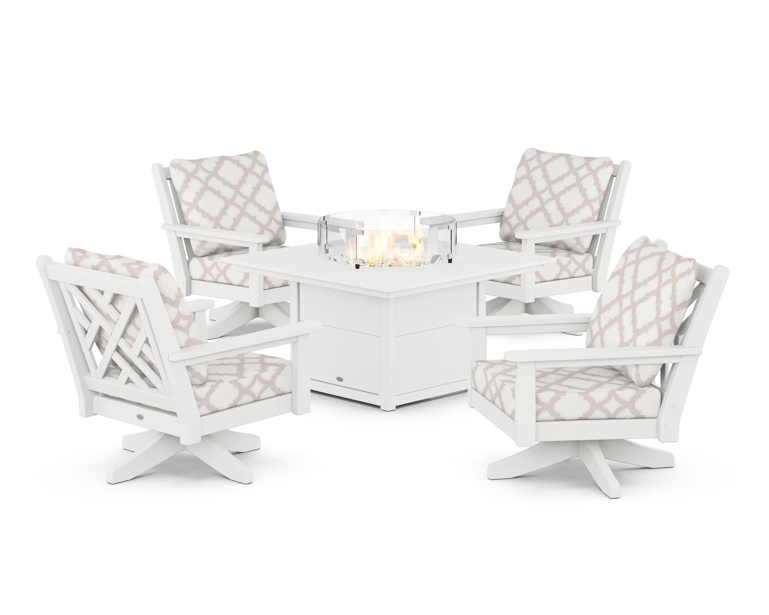 Chippendale 5-Piece Deep Seating Swivel Conversation Set with Fire Pit Table