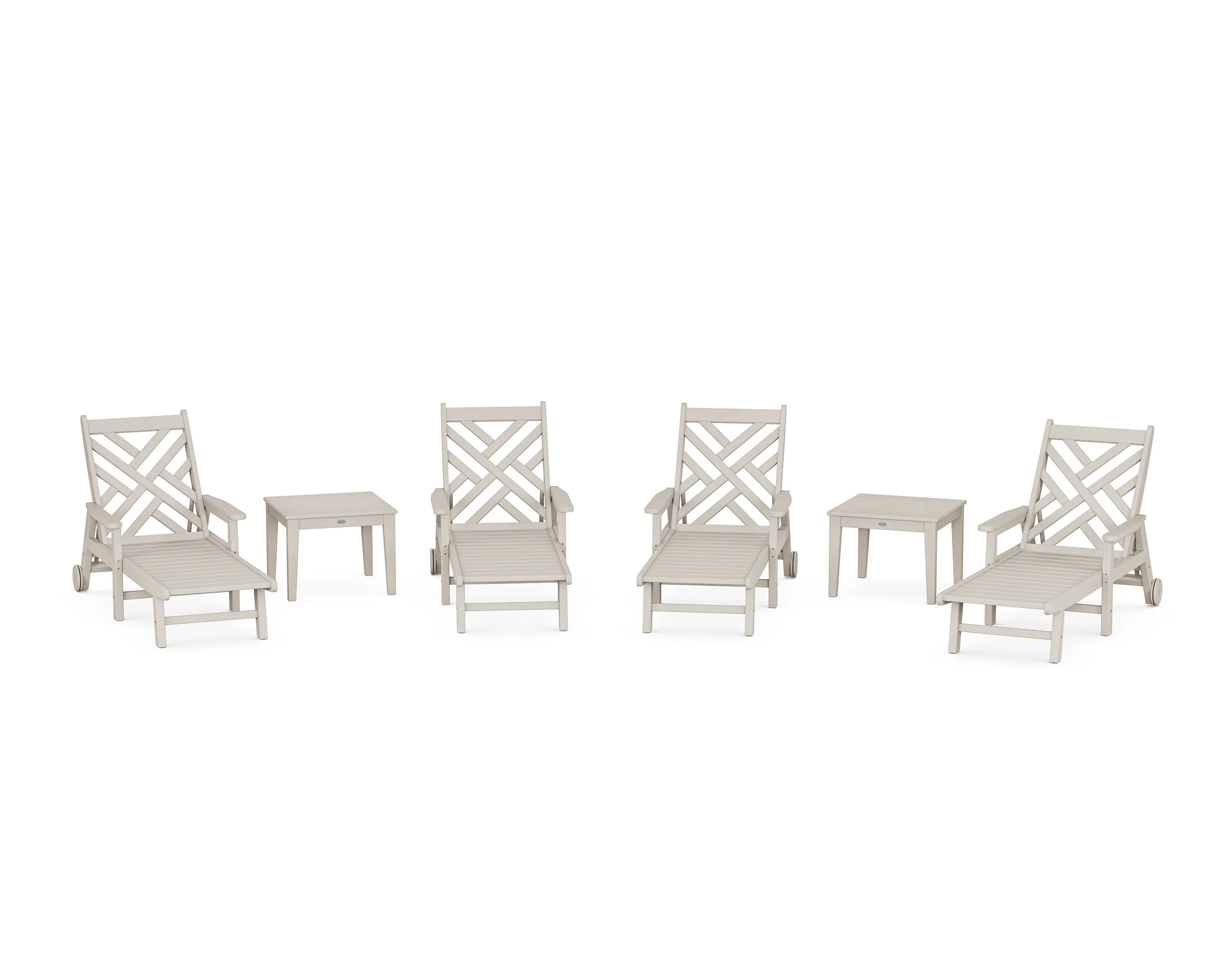 Chippendale 6-Piece Chaise Set with Arms and Wheels