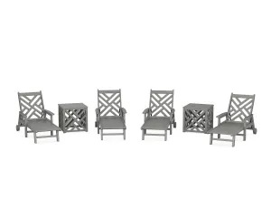 Chippendale 6-Piece Chaise Set with Umbrella Stand Accent Tableoutdoor patio dining furniture set