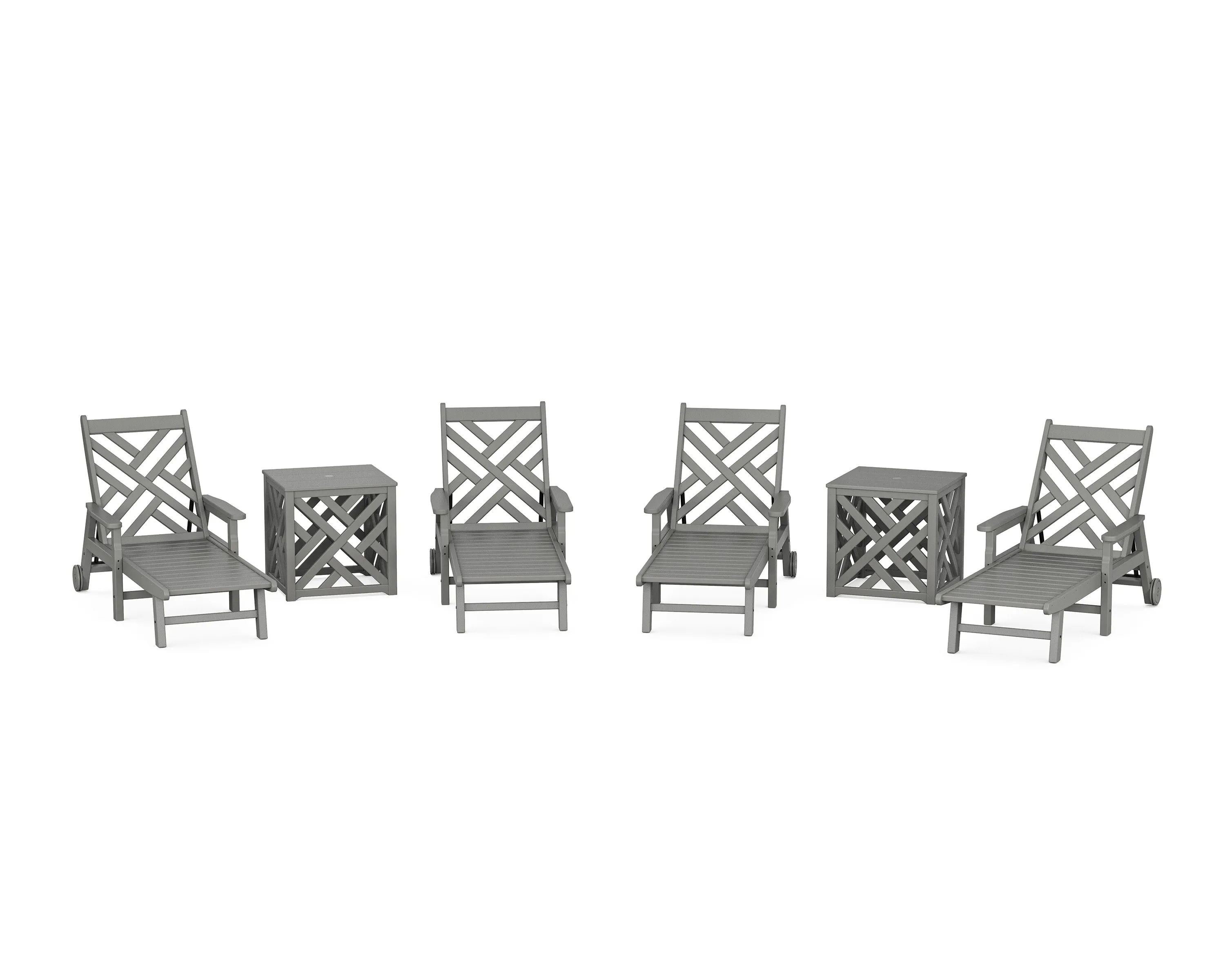 Chippendale 6-Piece Chaise Set with Umbrella Stand Accent Tableoutdoor patio dining furniture set