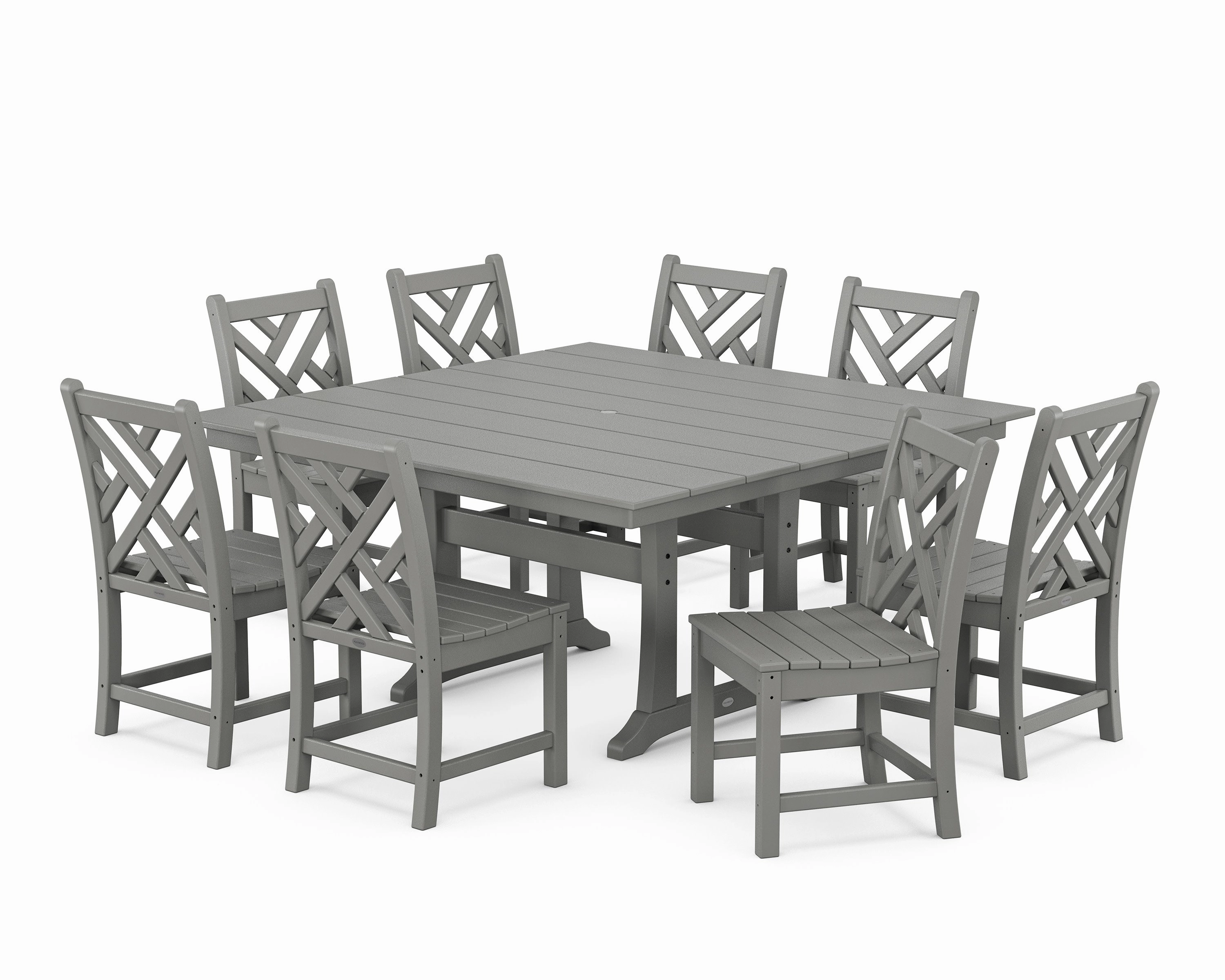 Chippendale 9-Piece Farmhouse Trestle Dining Setoutdoor patio furniture set