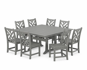 Chippendale 9-Piece Farmhouse Trestle Dining Setoutdoor patio furniture set