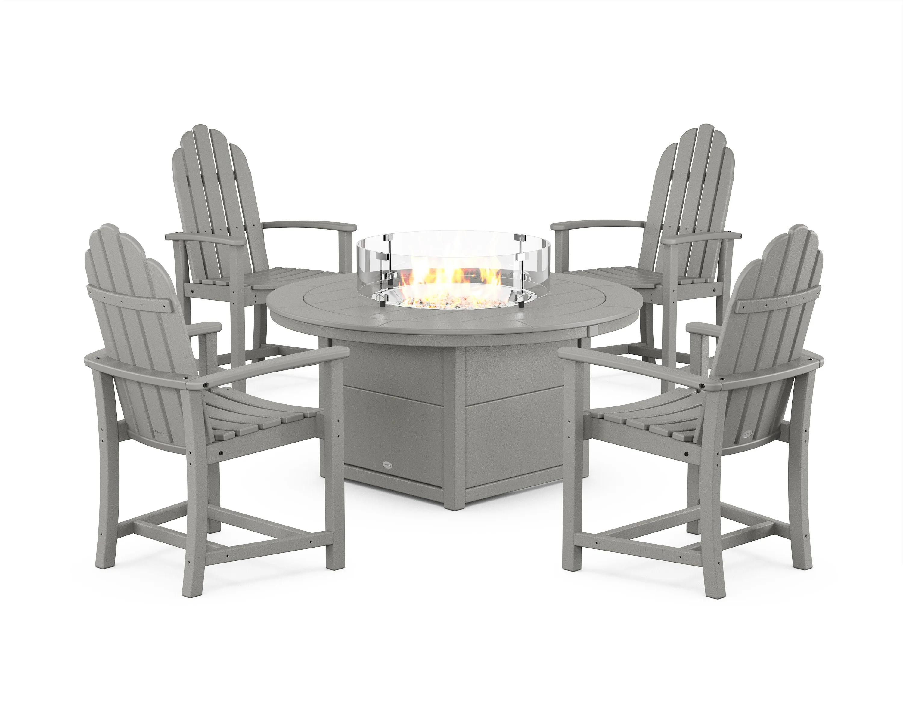 Classic 4-Piece Upright Adirondack Conversation Set with Fire Pit Tableoutdoor patio dining furniture set