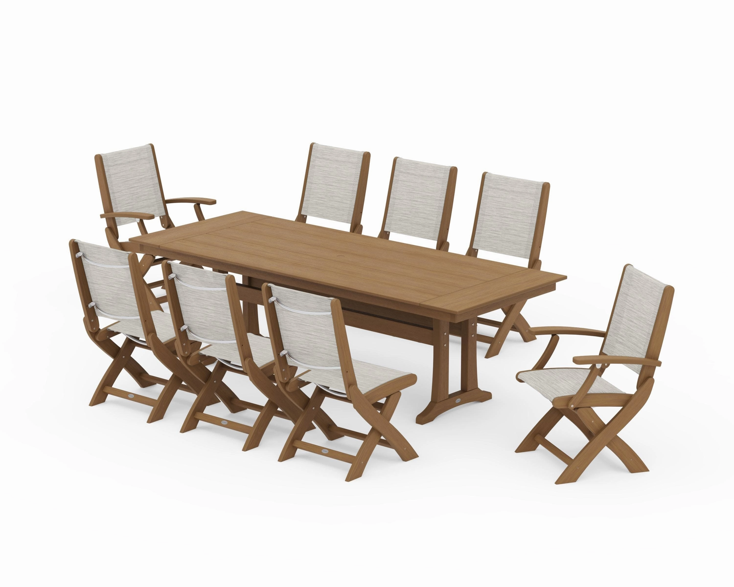 Coastal 9-Piece Folding Dining Chair Farmhouse Dining Set with Trestle Legs