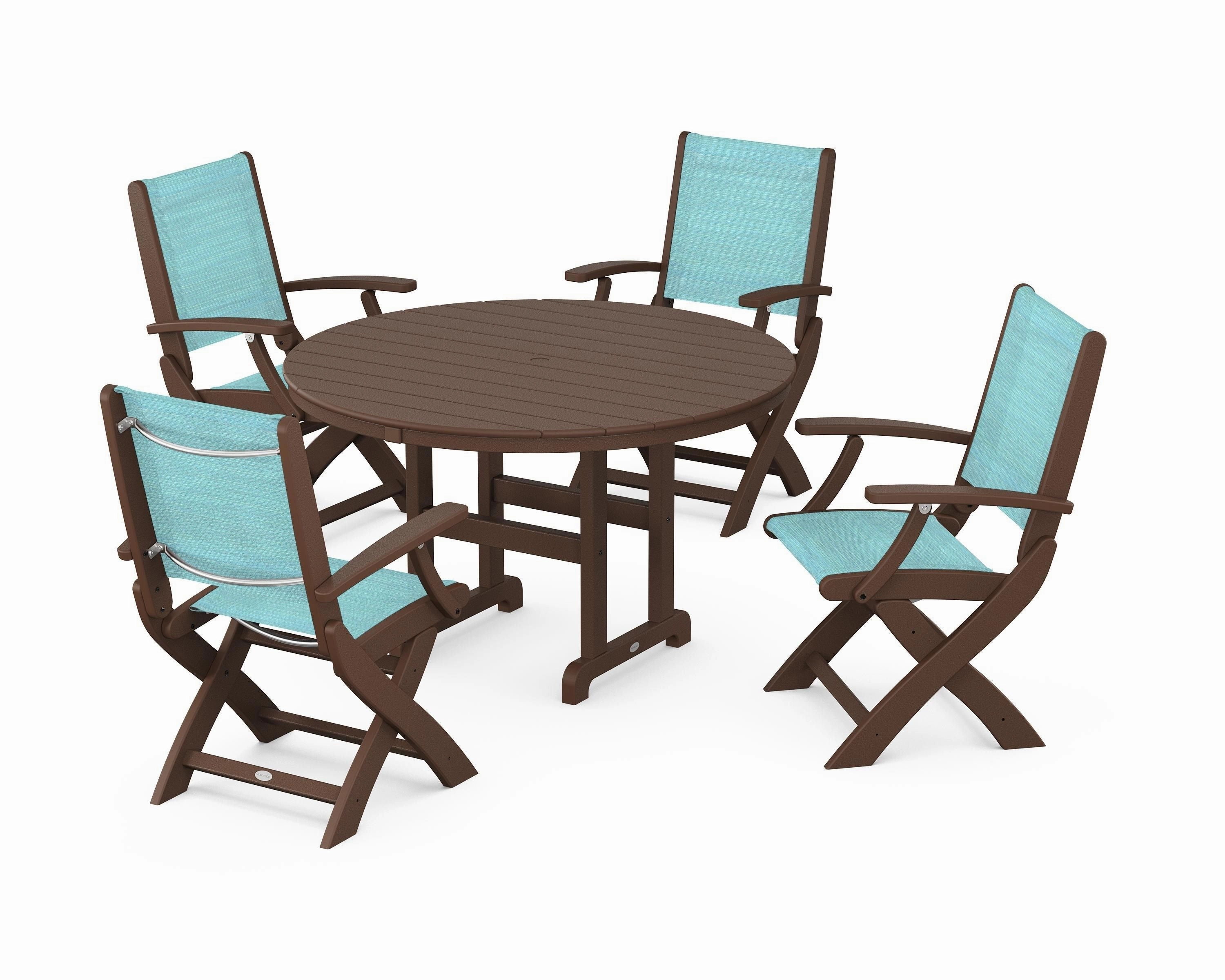 Coastal Folding Chair 5-Piece Round Dining Set