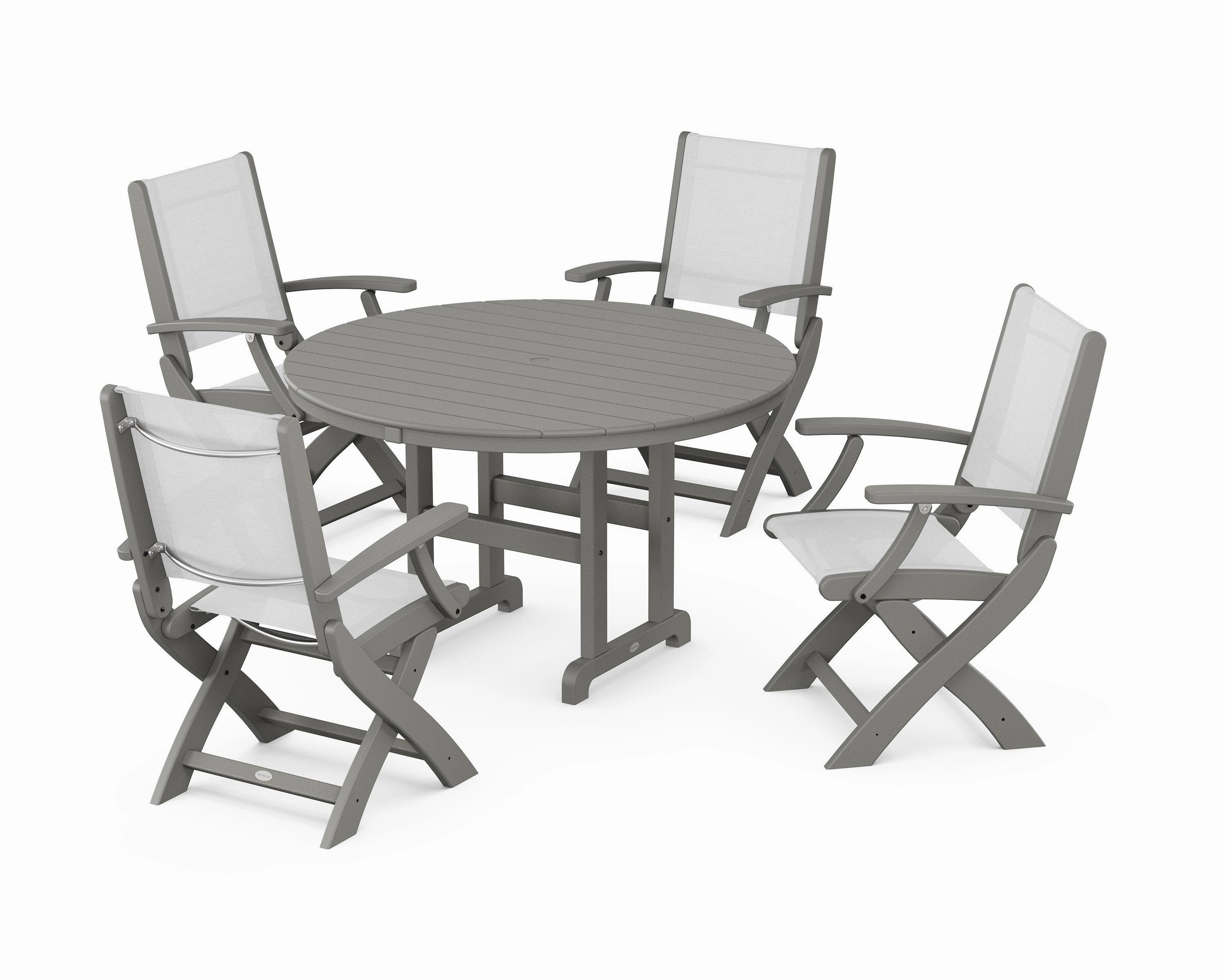Coastal Folding Chair 5-Piece Round Dining Set