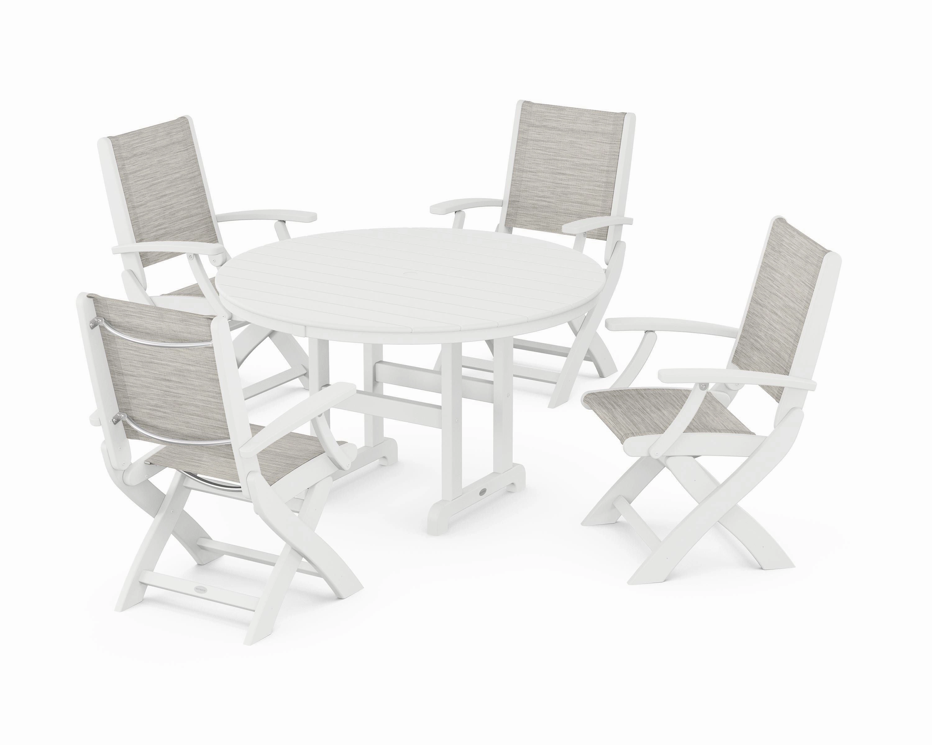 Coastal Folding Chair 5-Piece Round Dining Set