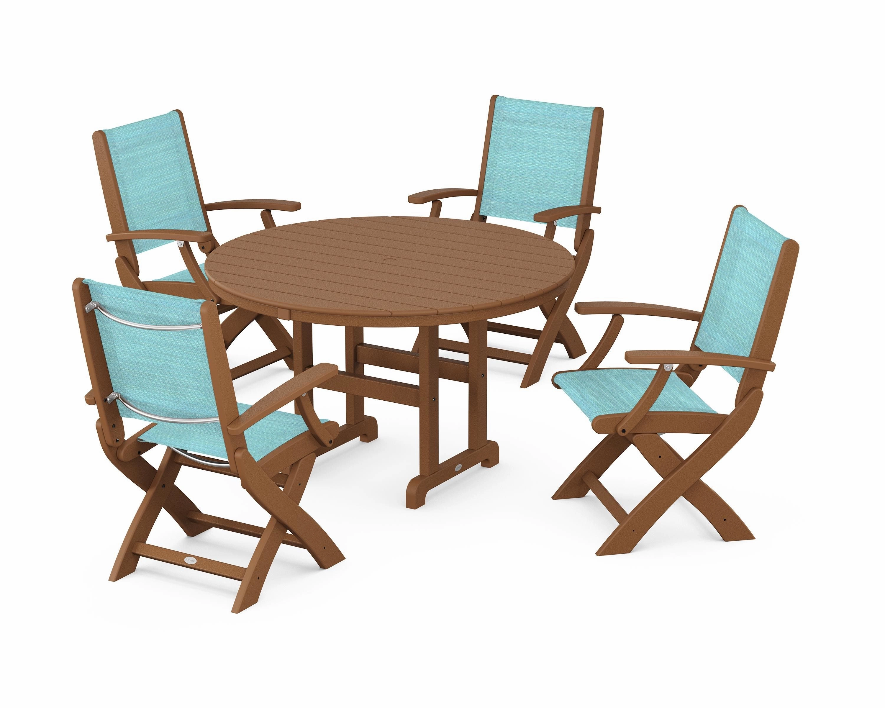 Coastal Folding Chair 5-Piece Round Dining Set