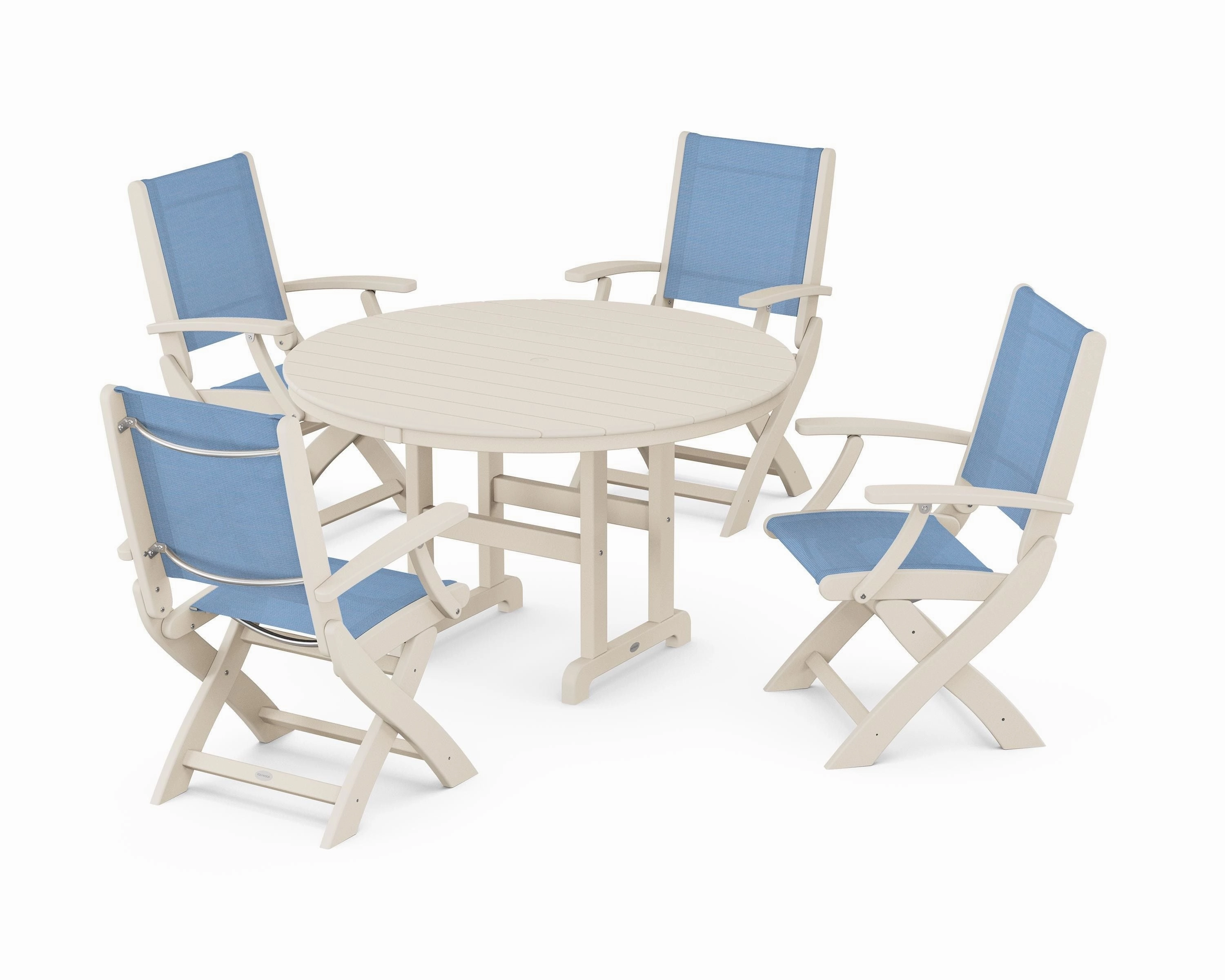 Coastal Folding Chair 5-Piece Round Dining Set