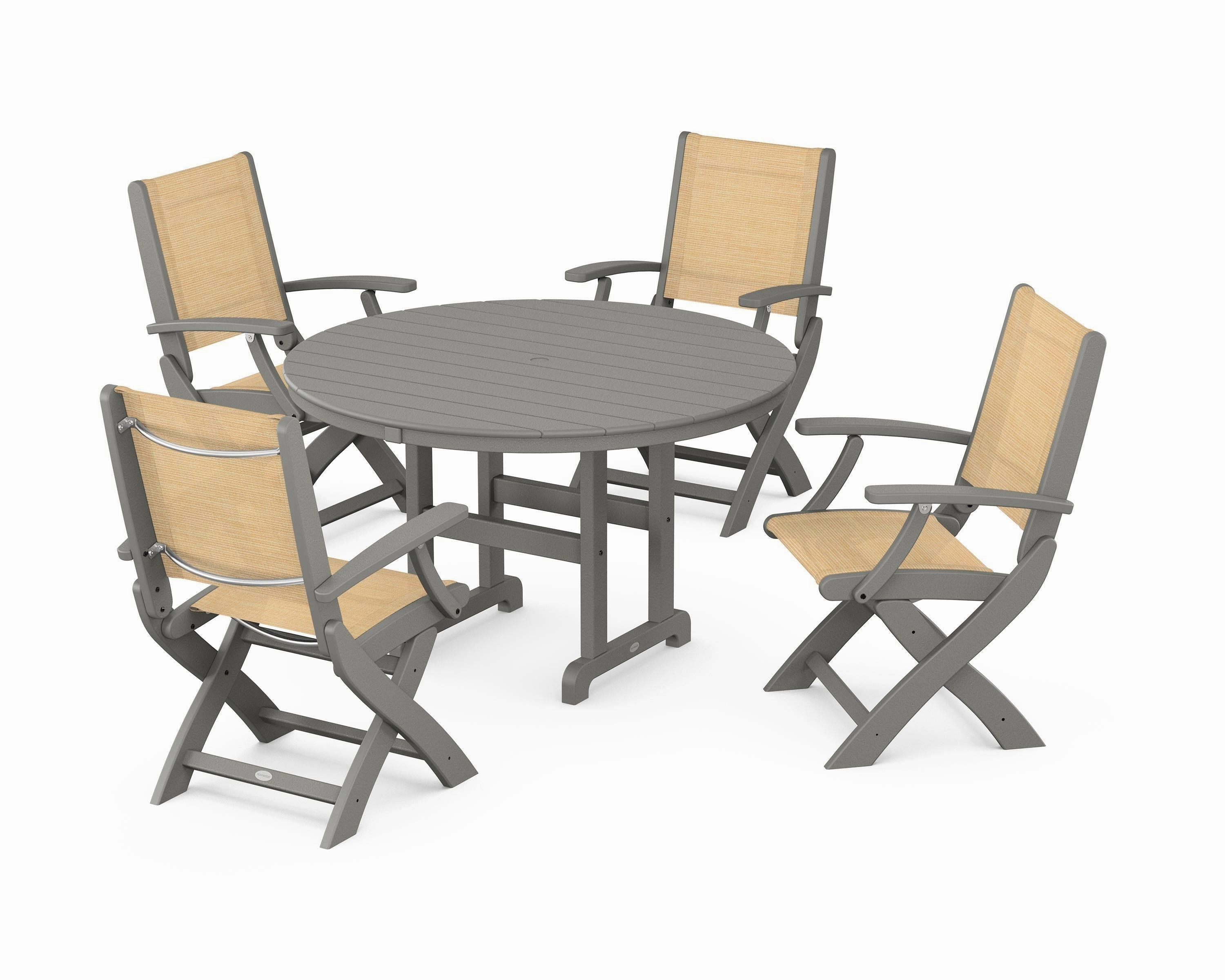 Coastal Folding Chair 5-Piece Round Dining Set
