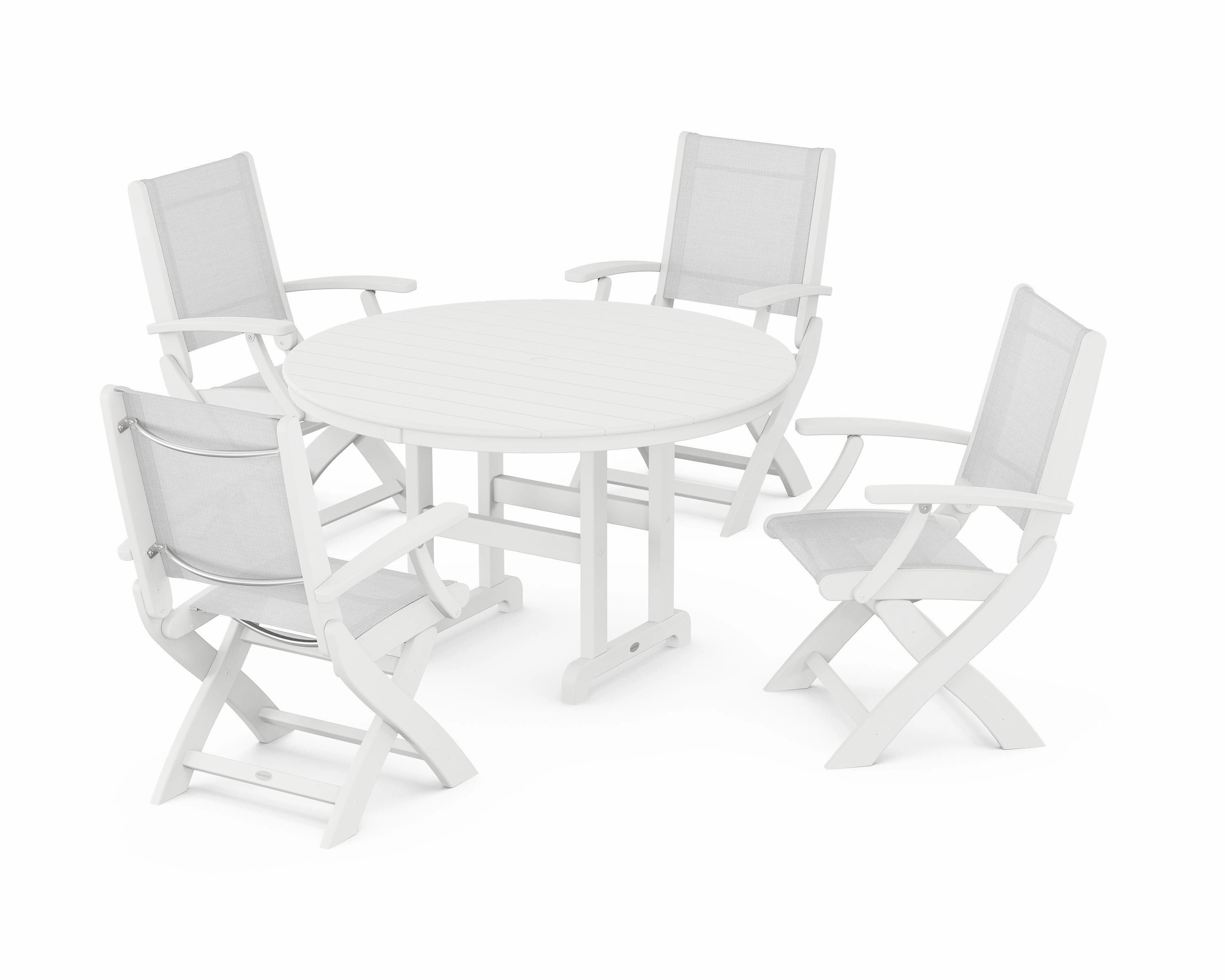 Coastal Folding Chair 5-Piece Round Dining Set