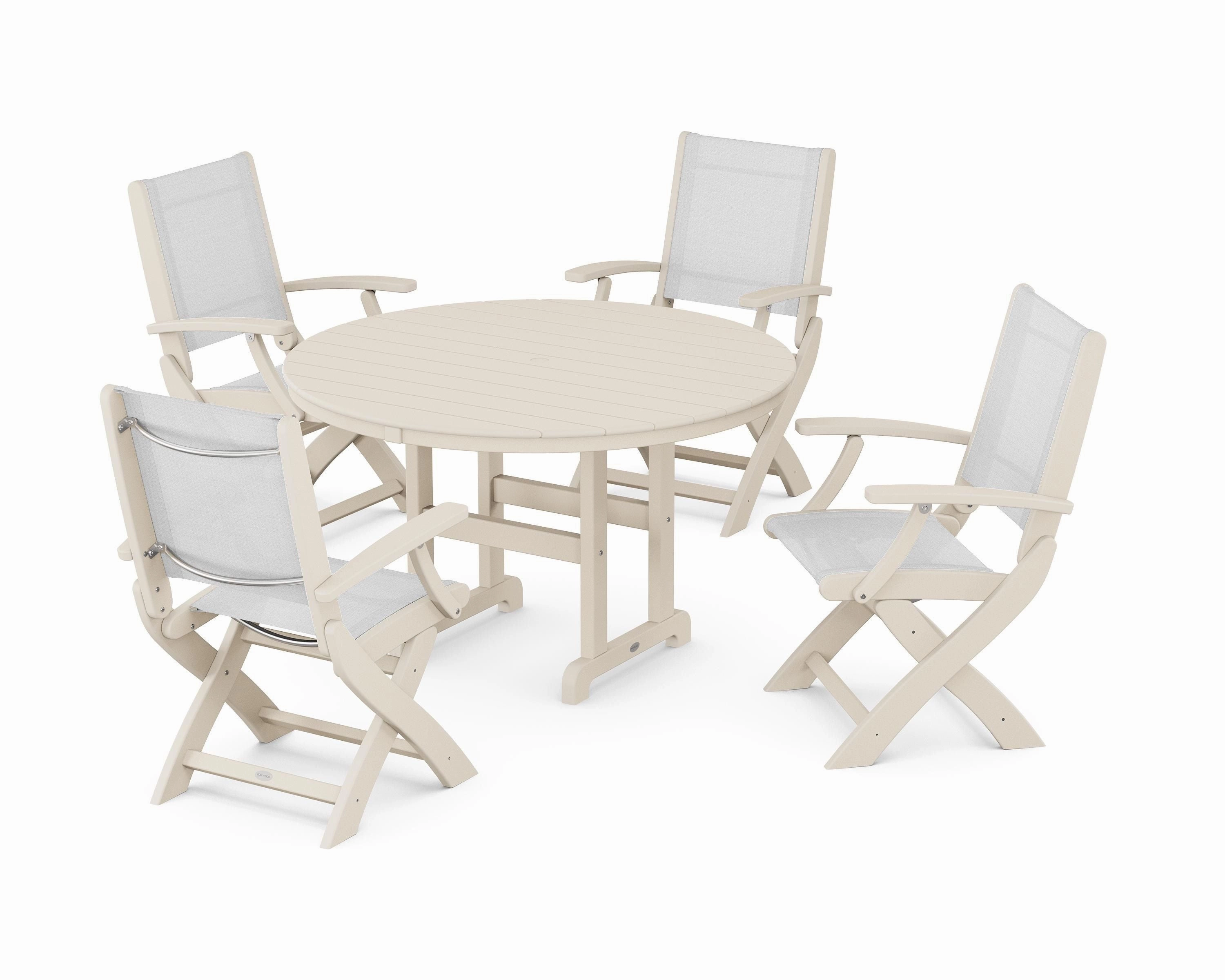 Coastal Folding Chair 5-Piece Round Dining Set