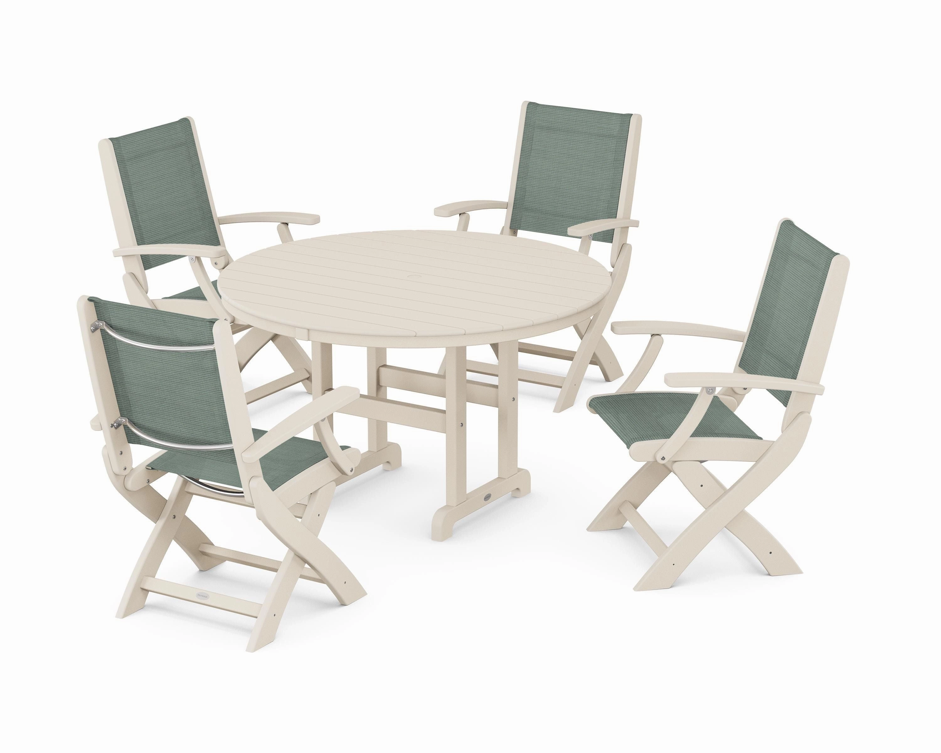 Coastal Folding Chair 5-Piece Round Dining Set