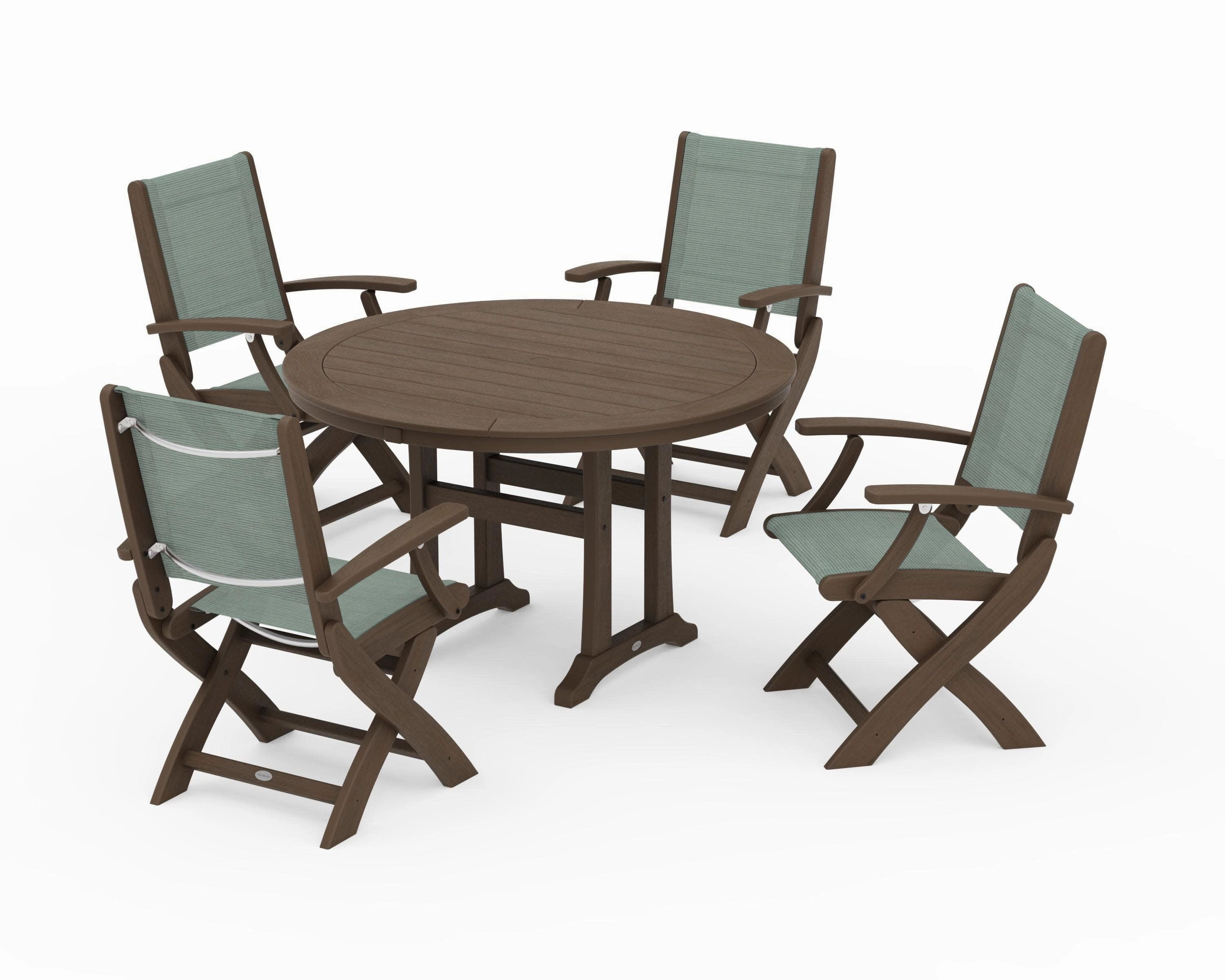 Coastal Folding Chair 5-Piece Round Dining Set with Trestle Legs