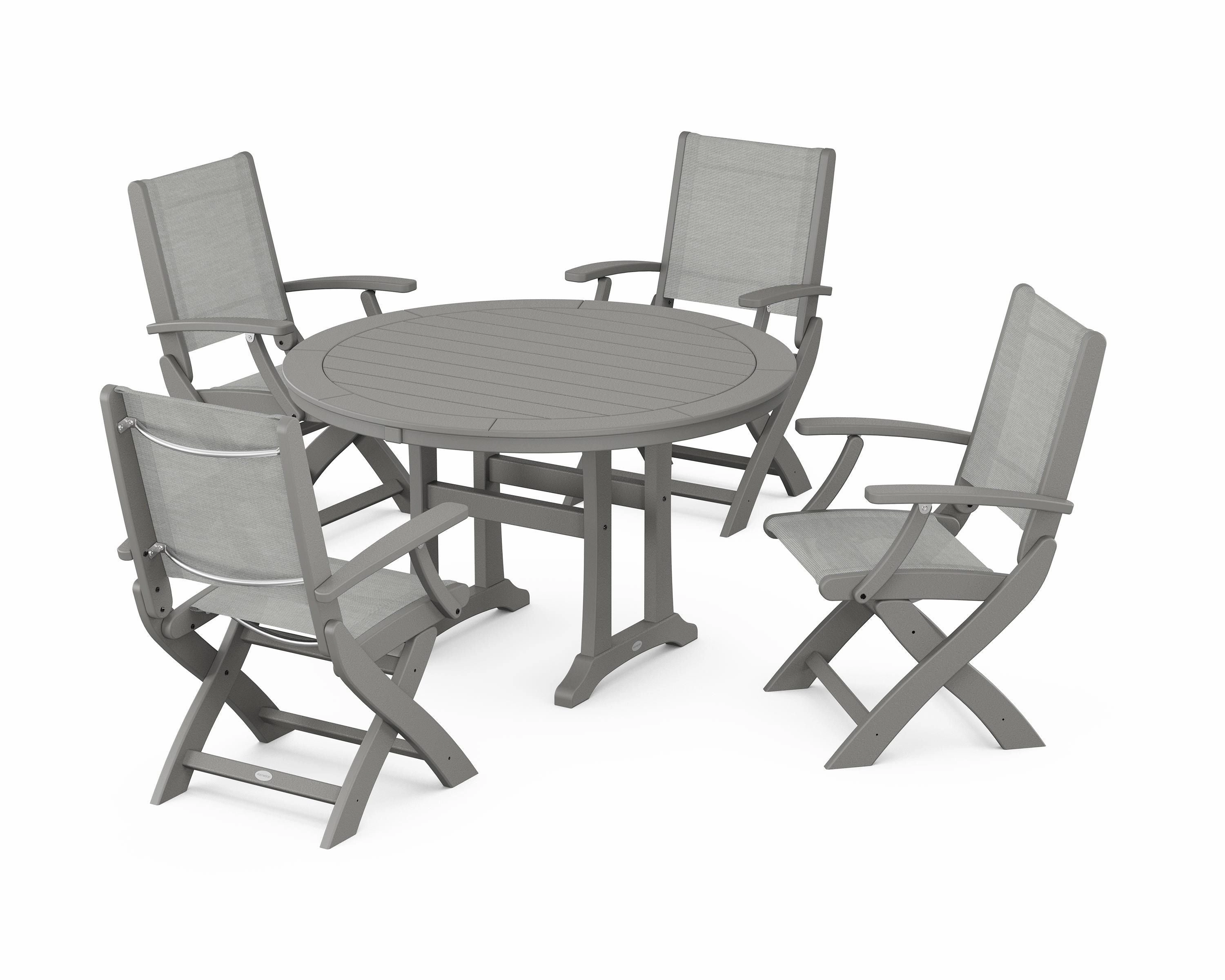 Coastal Folding Chair 5-Piece Round Dining Set with Trestle Legs
