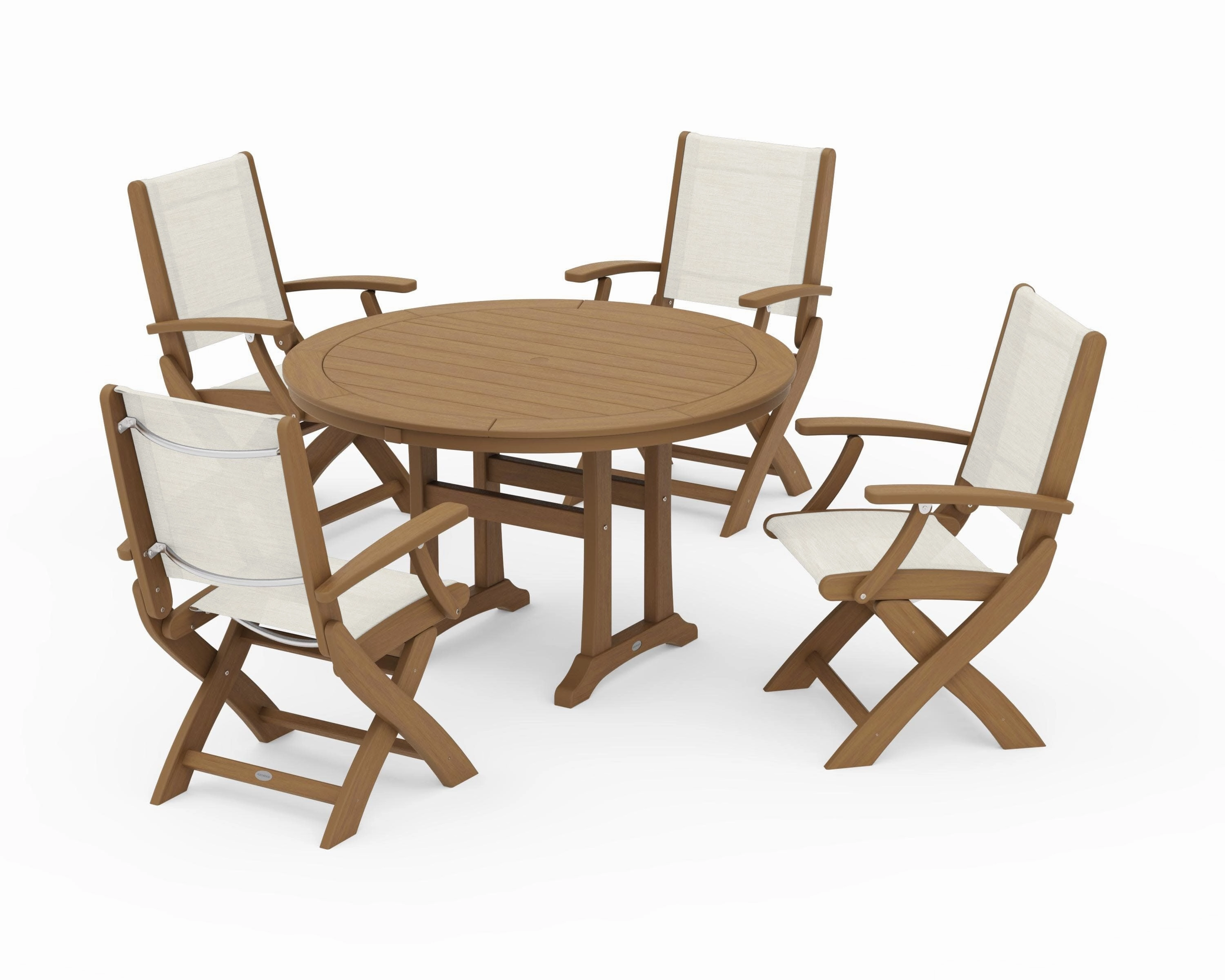 Coastal Folding Chair 5-Piece Round Dining Set with Trestle Legs