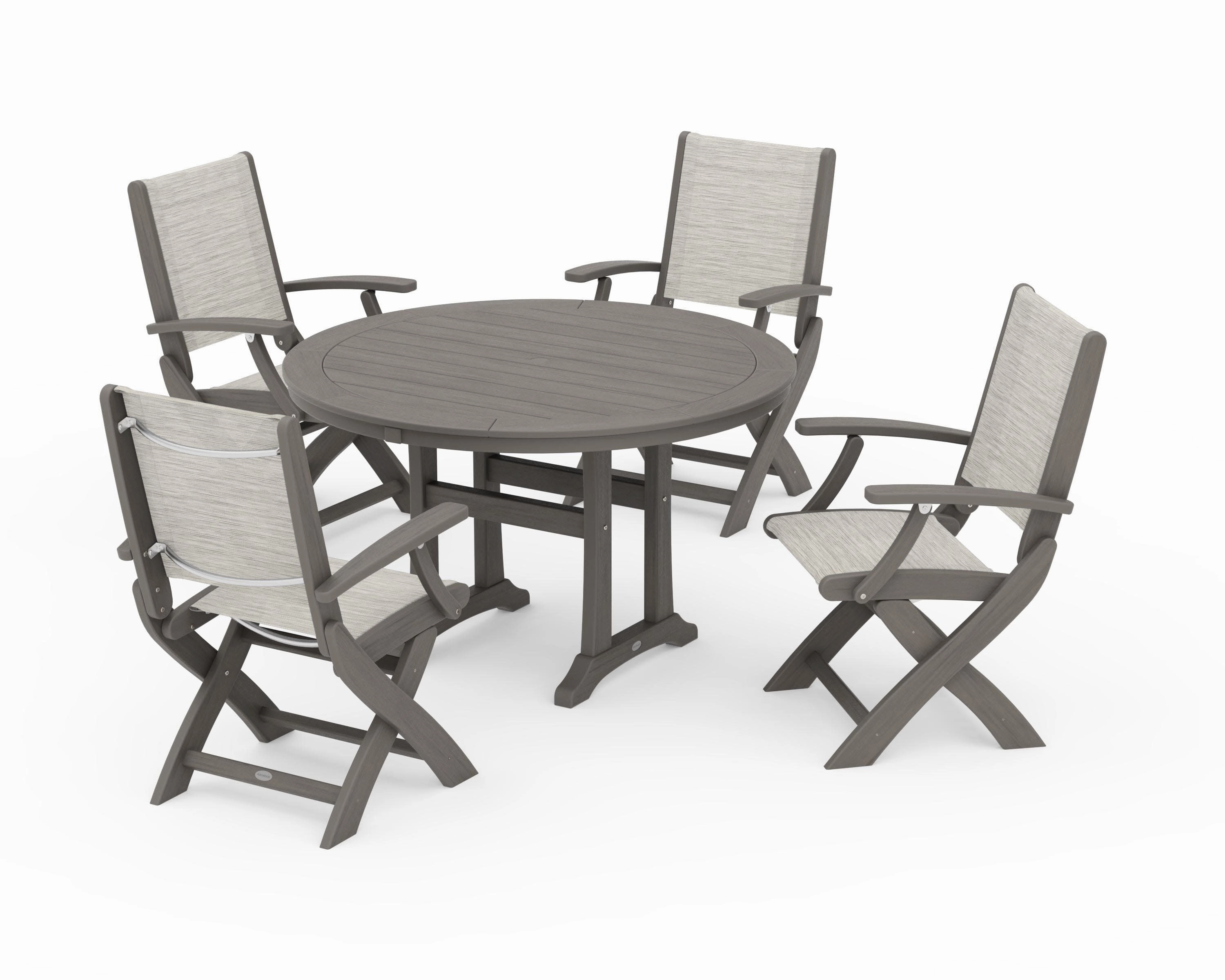 Coastal Folding Chair 5-Piece Round Dining Set with Trestle Legs