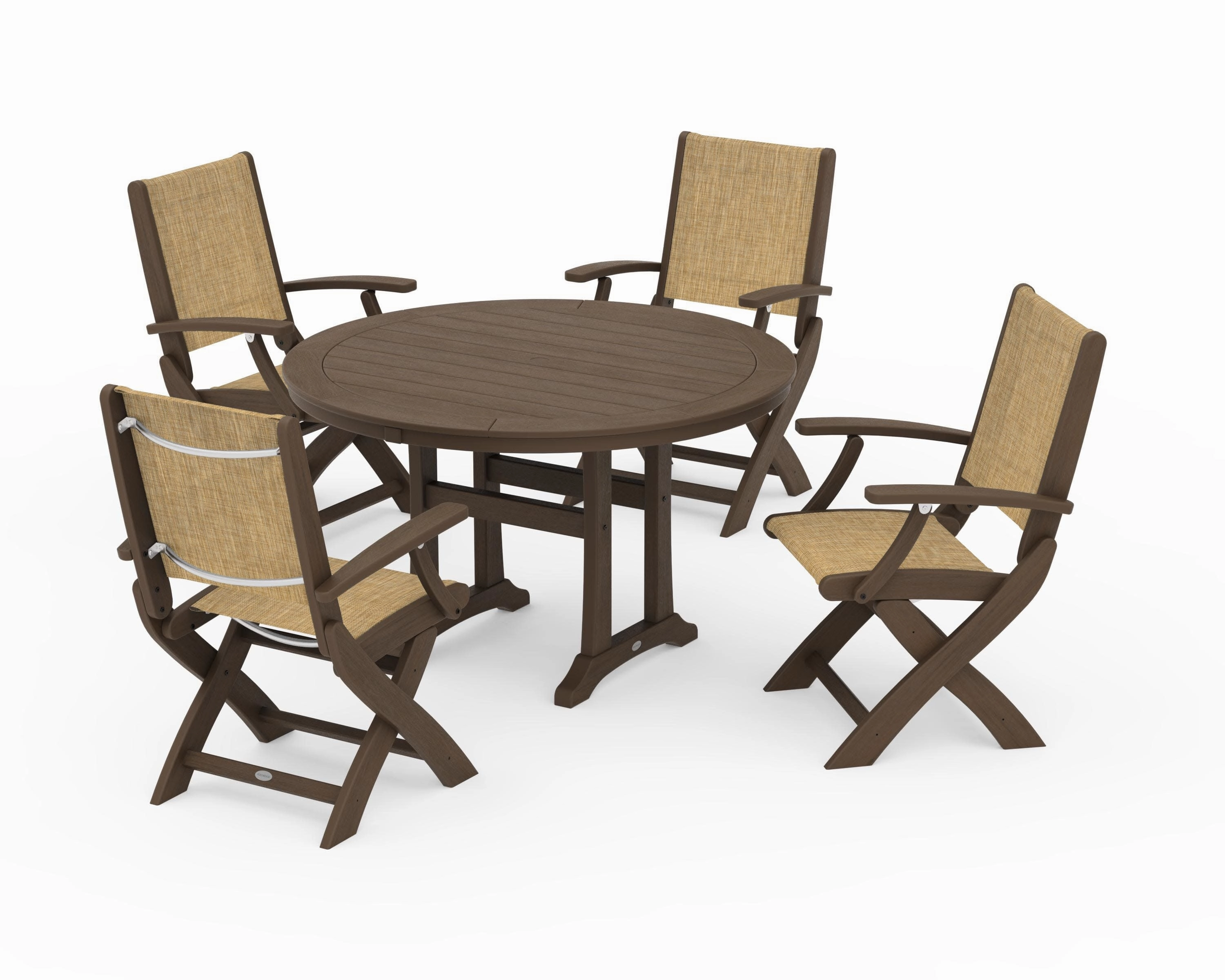 Coastal Folding Chair 5-Piece Round Dining Set with Trestle Legs