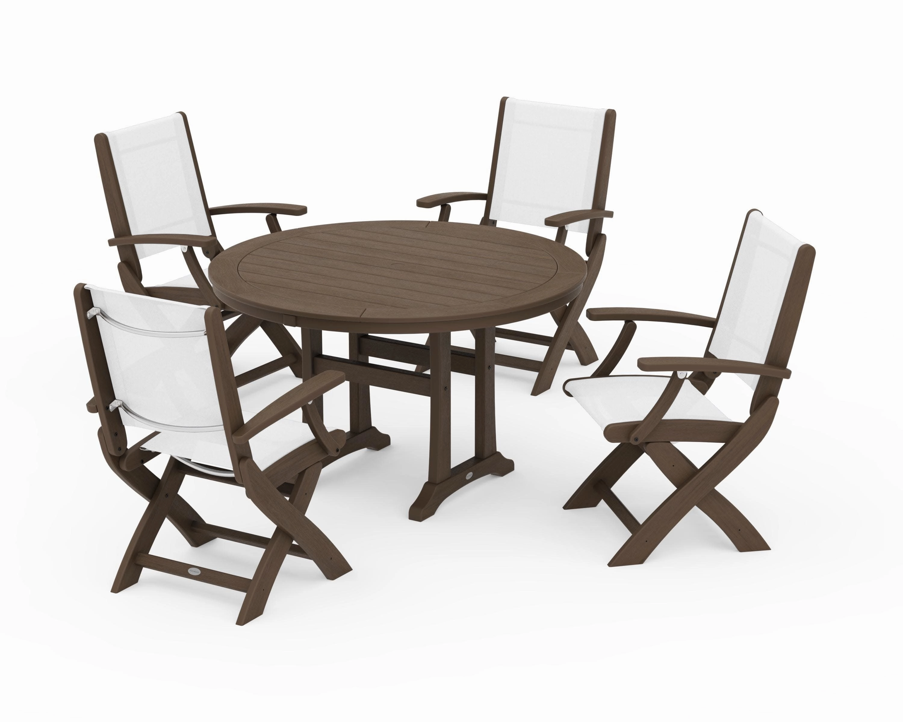 Coastal Folding Chair 5-Piece Round Dining Set with Trestle Legs