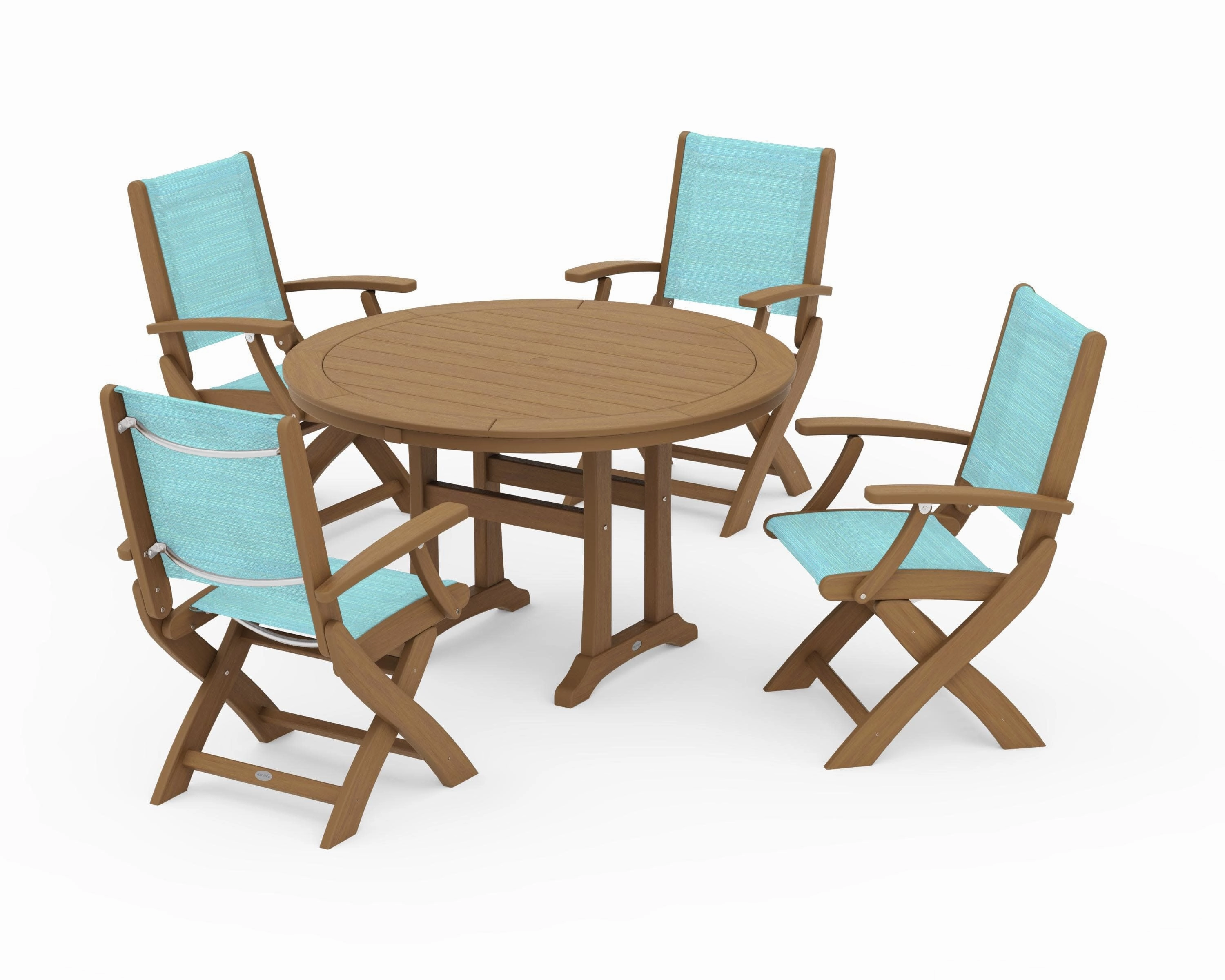 Coastal Folding Chair 5-Piece Round Dining Set with Trestle Legs