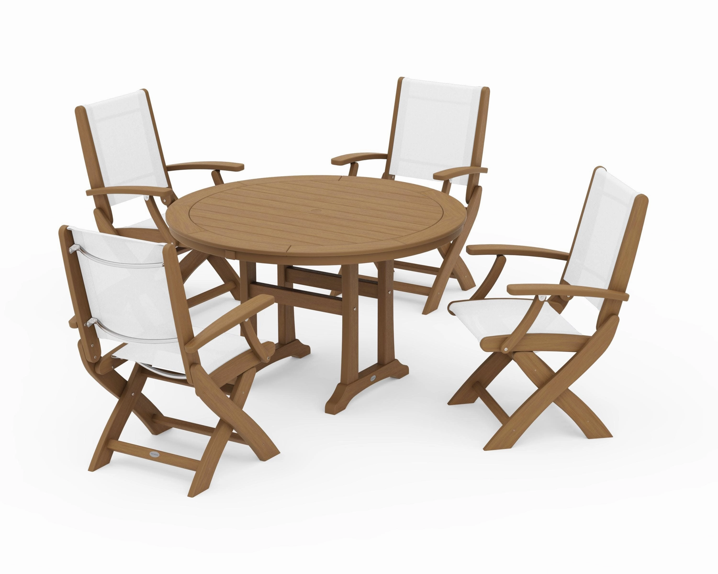 Coastal Folding Chair 5-Piece Round Dining Set with Trestle Legs