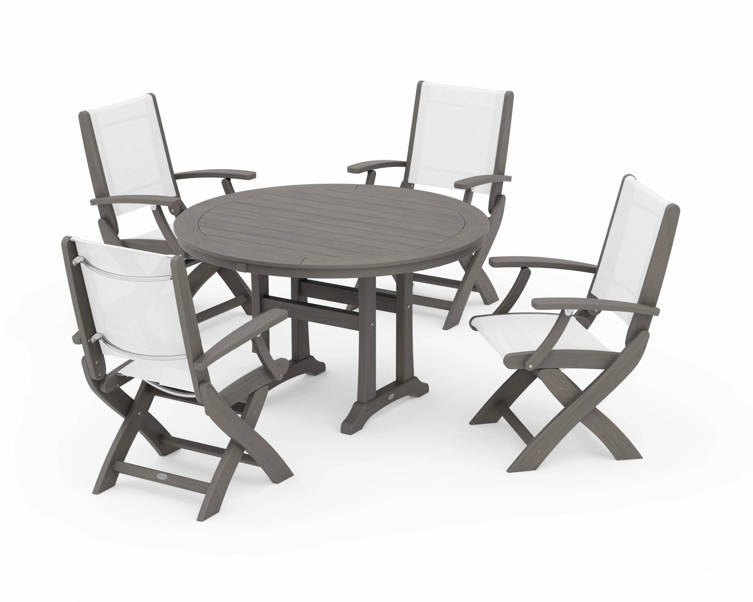 Coastal Folding Chair 5-Piece Round Dining Set with Trestle Legs