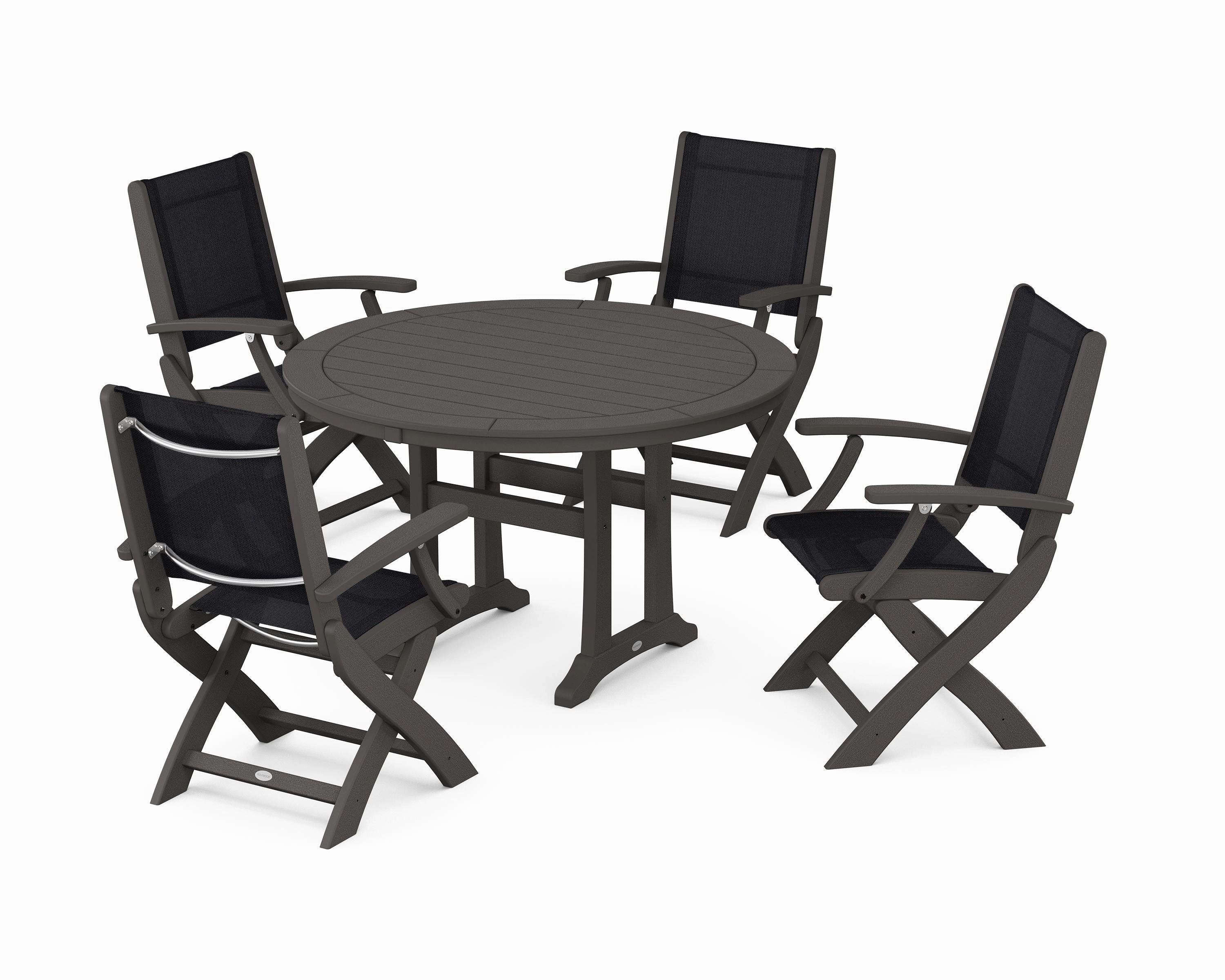 Coastal Folding Chair 5-Piece Round Dining Set with Trestle Legs