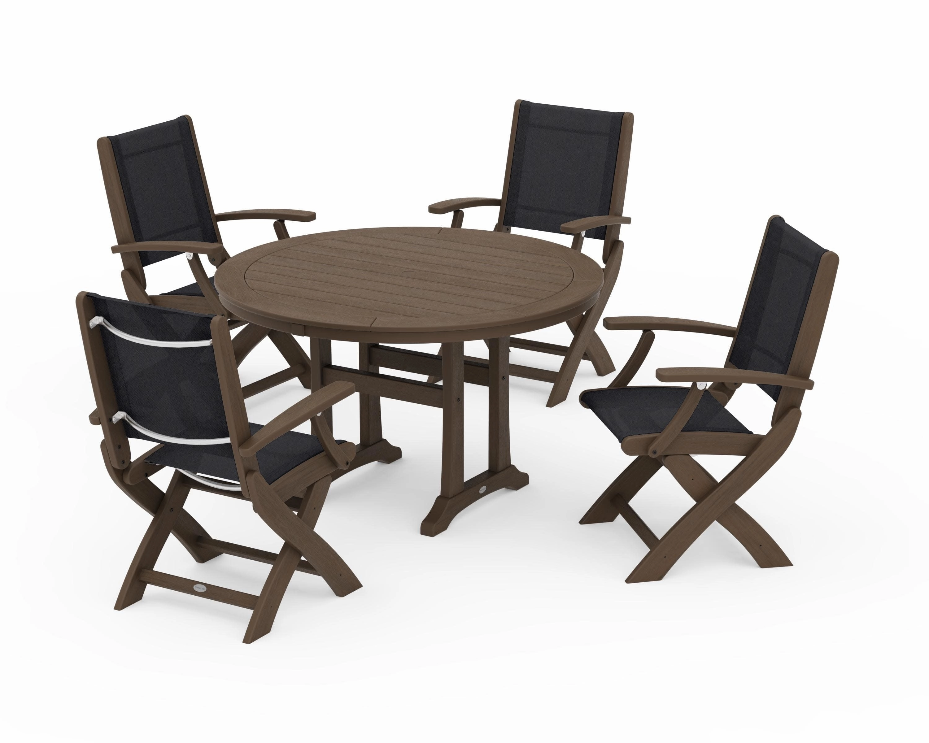 Coastal Folding Chair 5-Piece Round Dining Set with Trestle Legs
